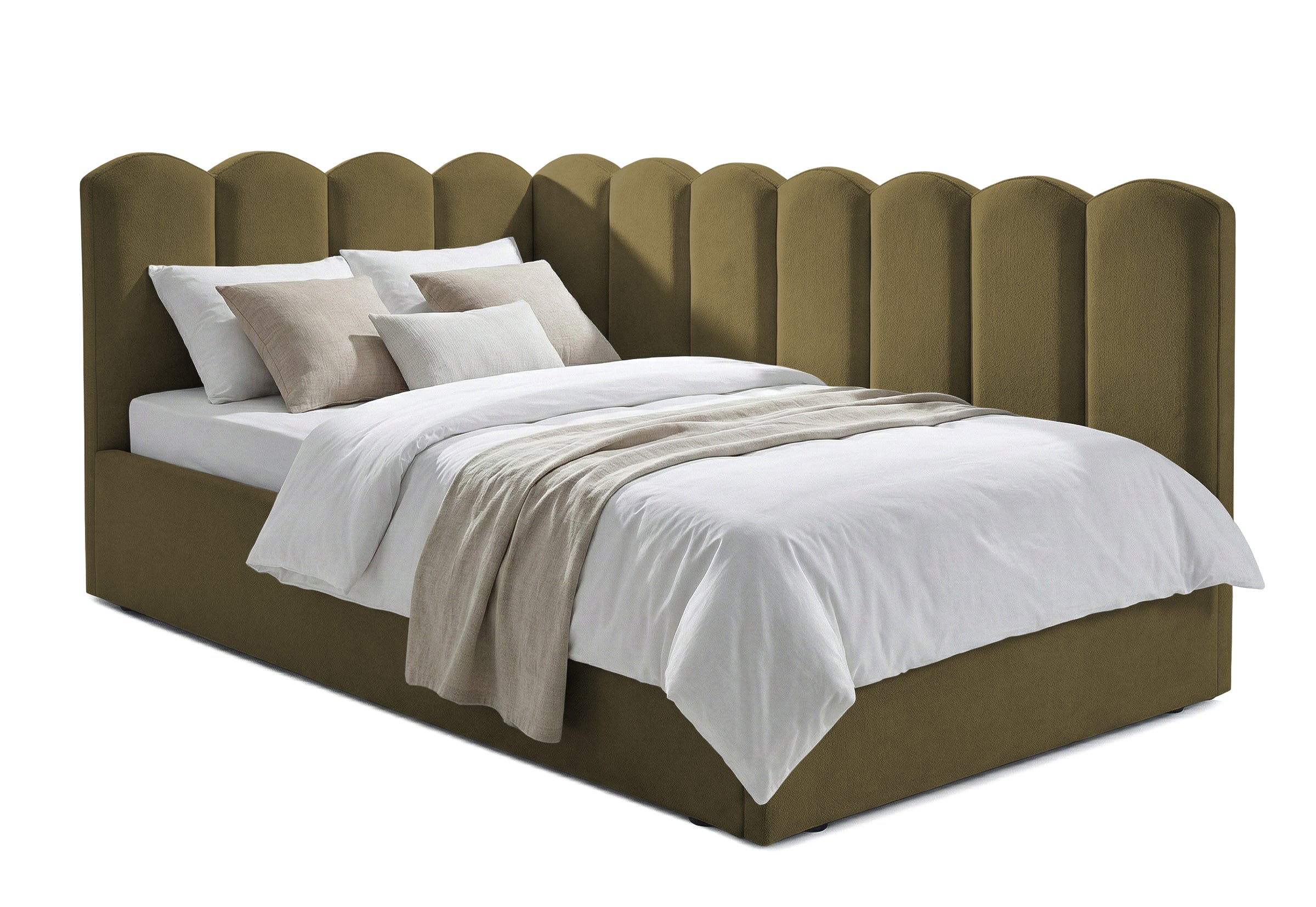 Pat Tapițat Princess de colț, cu somieră rabatabilă și ladă depozitare, #color_Verde-Olive-Mystery