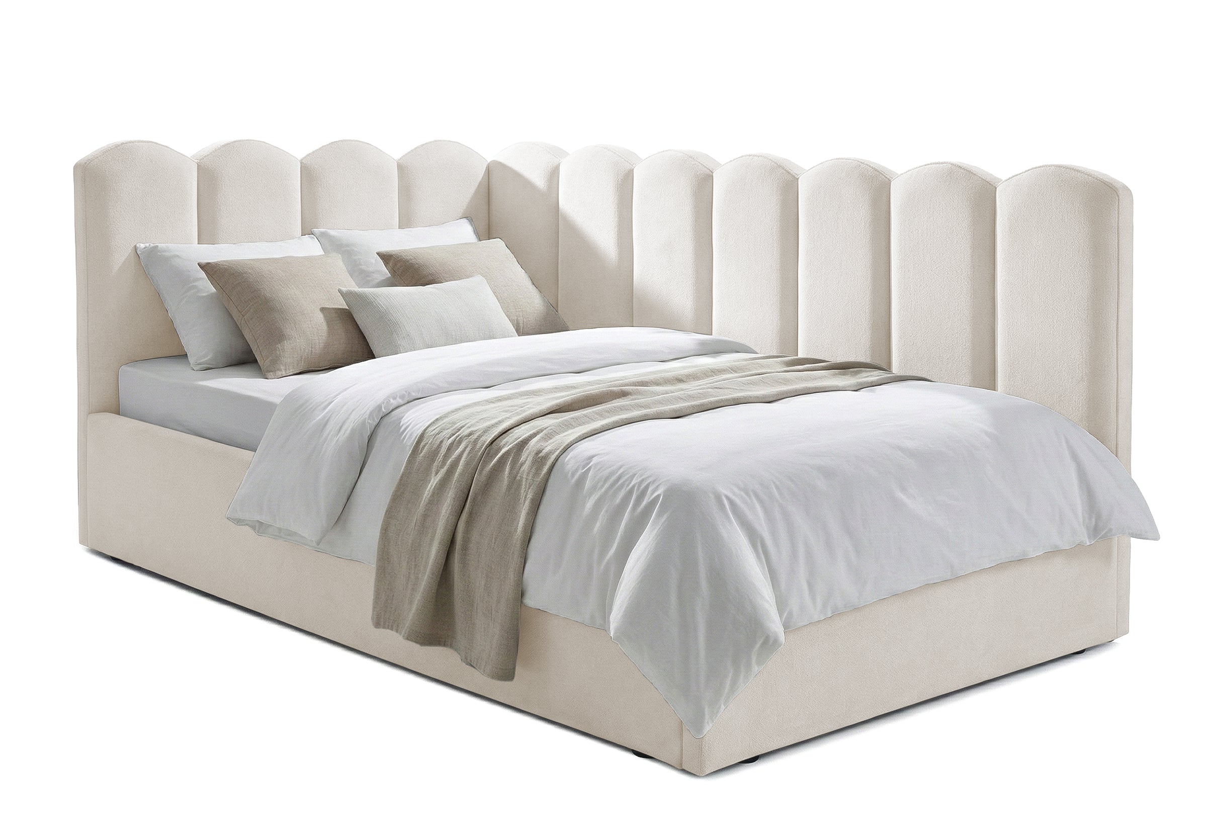 Pat Tapițat Princess de colț, cu somieră rabatabilă și ladă depozitare, #color_Ivoar-Mystery