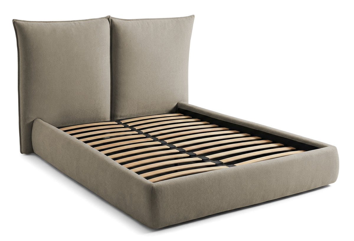 Pat Tapițat Rossi, cu somieră fixă și tăblie înaltă, gri inchis, #color_Gri-Piatra-Loft
