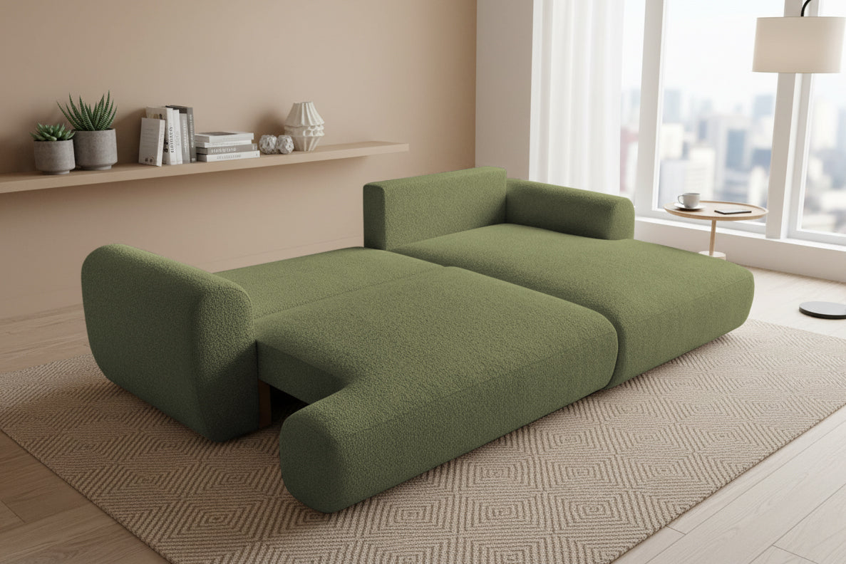 Colțar Extensibil 3 locuri NOA, cu ladă de depozitare, 270x155x80 cm, #color_Verde-Anthology