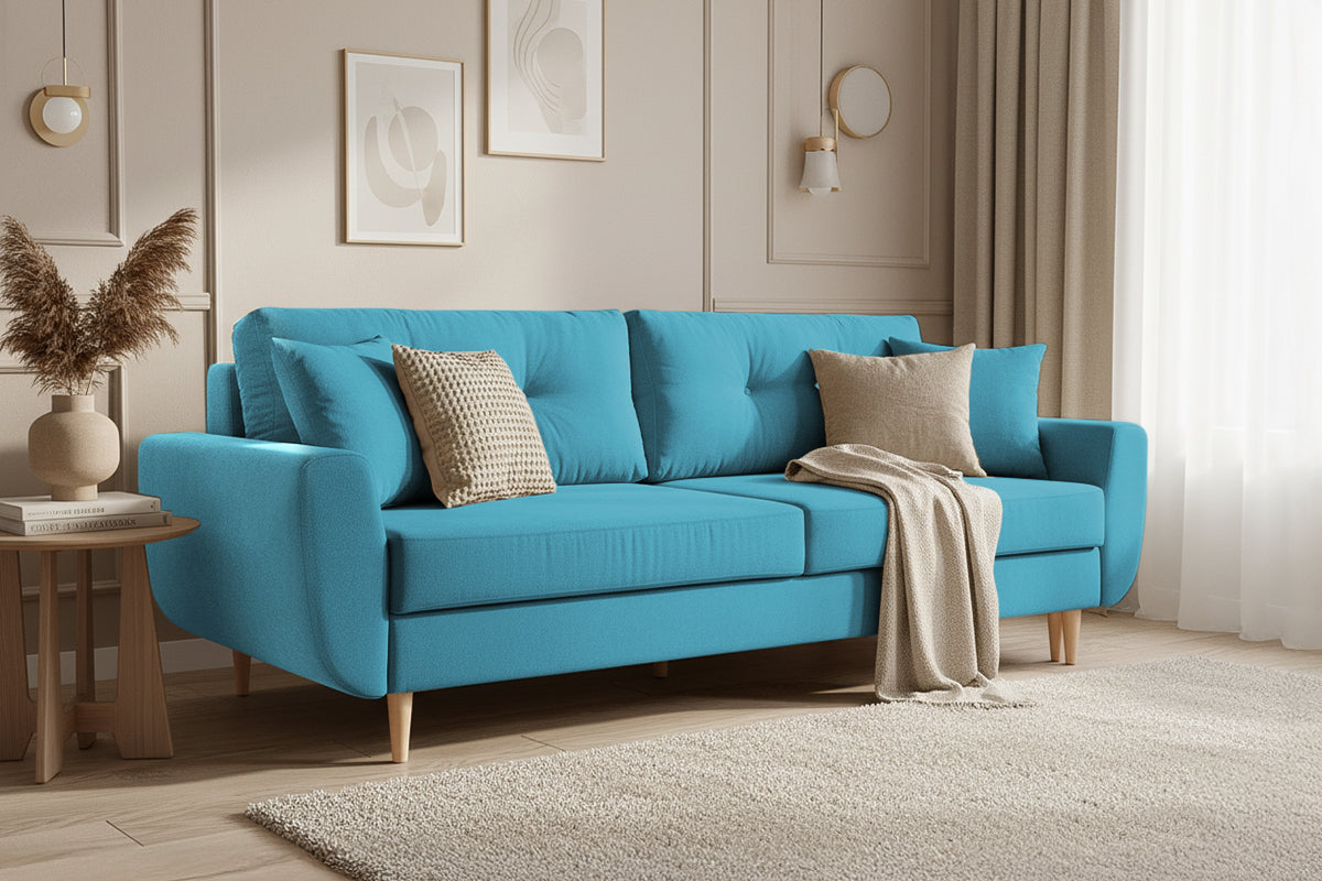 Canapea Extensibila 3 locuri HELSINKI, cu lada de depozitare, 225x100x90 cm, turcoaz - Prestigehome.ro - Canapea 3 Locuri - Prestige - #color_turcoaz-enjoy