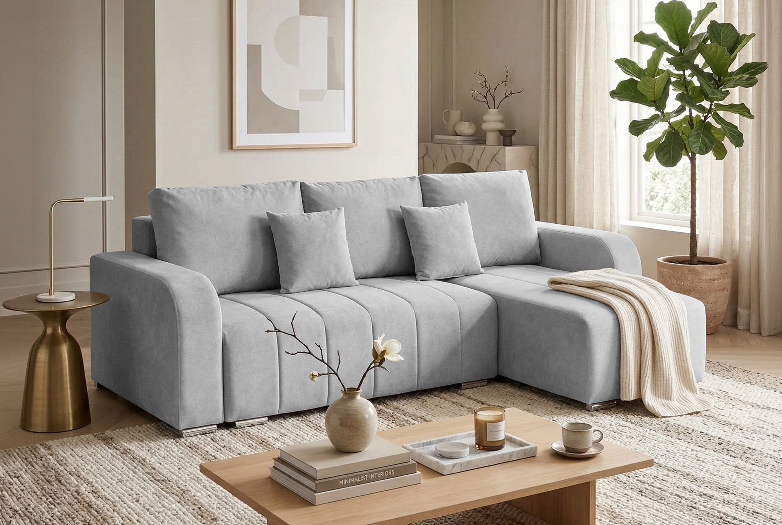 Colțar Extensibil DIEGO, cu lada depozitare, sezlong interschimbabil, 230x190x93cm, Prestigehome.ro, #color_Gri-Deschis-Whisper