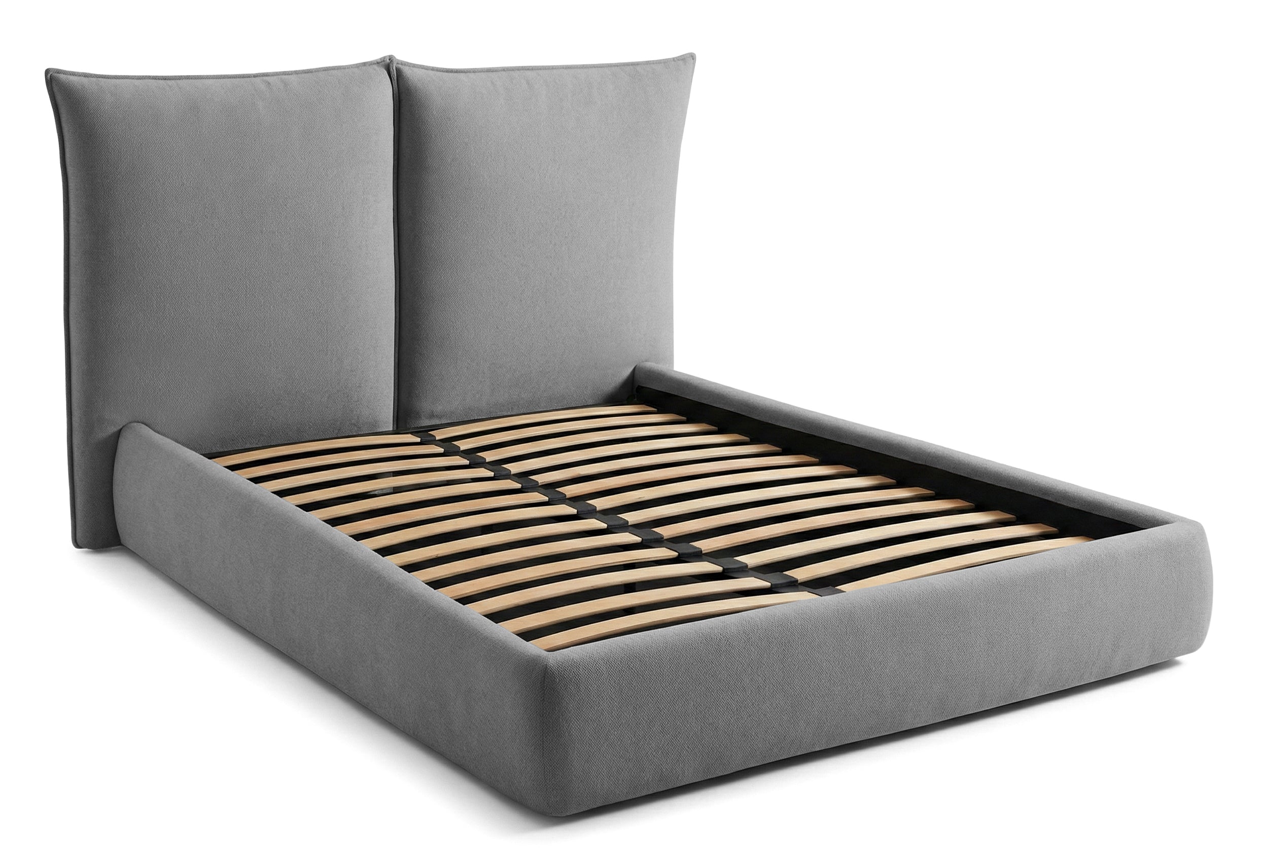 Pat Tapițat Rossi, cu somieră fixă și tăblie înaltă, gri inchis, #color_Gri-Inchis-Loft