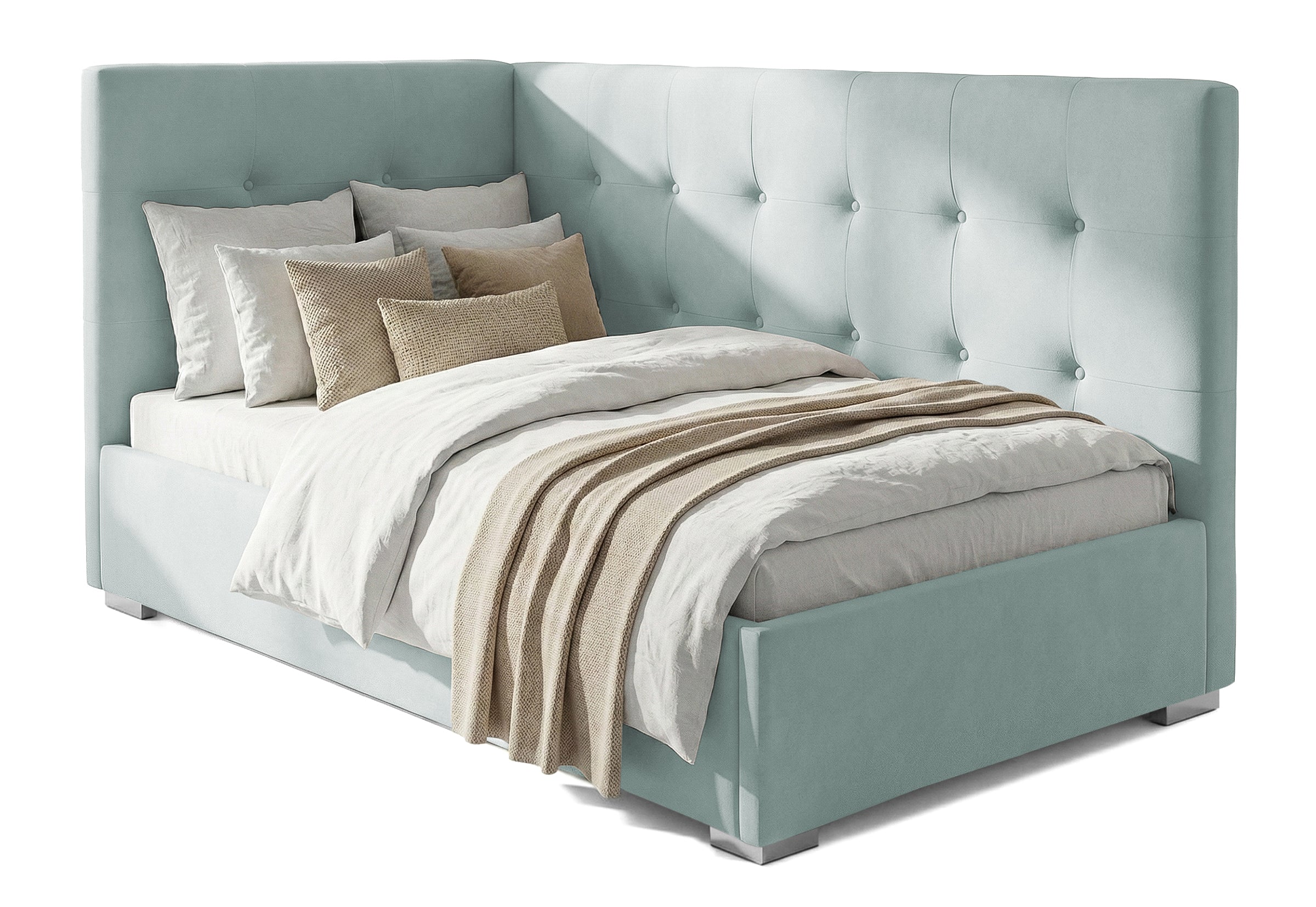 Pat Tapițat Lille de colț, cu somieră rabatabilă și ladă depozitare, #color_Swing-Menta