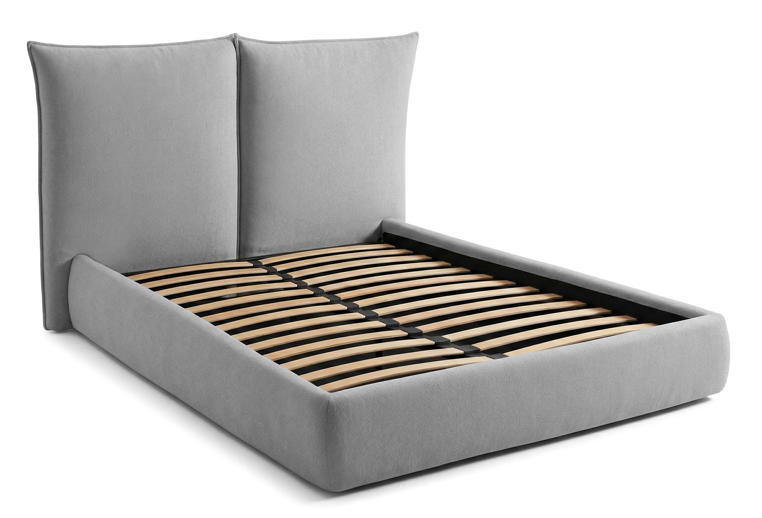 Pat Tapițat Rossi, cu somieră fixă și tăblie înaltă, gri deschis, #color_Gri-Deschis-Loft