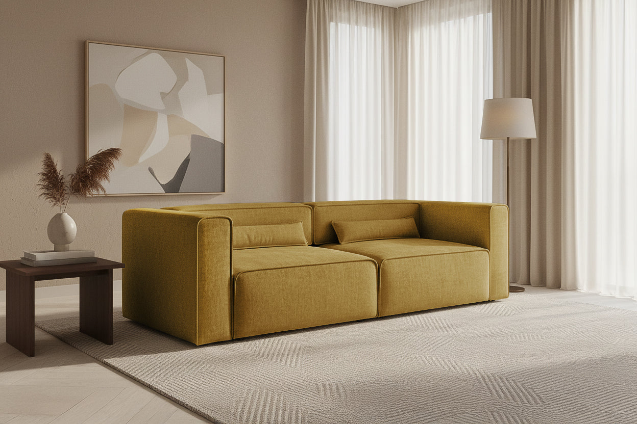 Canapea Extensibilă 3 locuri ZANETTO, cu 2 lăzi depozitare, 240x100x70 cm, #color_Galben-Onyx