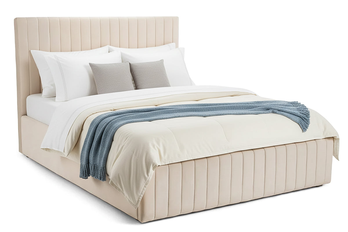 Pat Tapițat Sara, cu somieră rabatabilă și ladă depozitare #color_Bej-Velluto