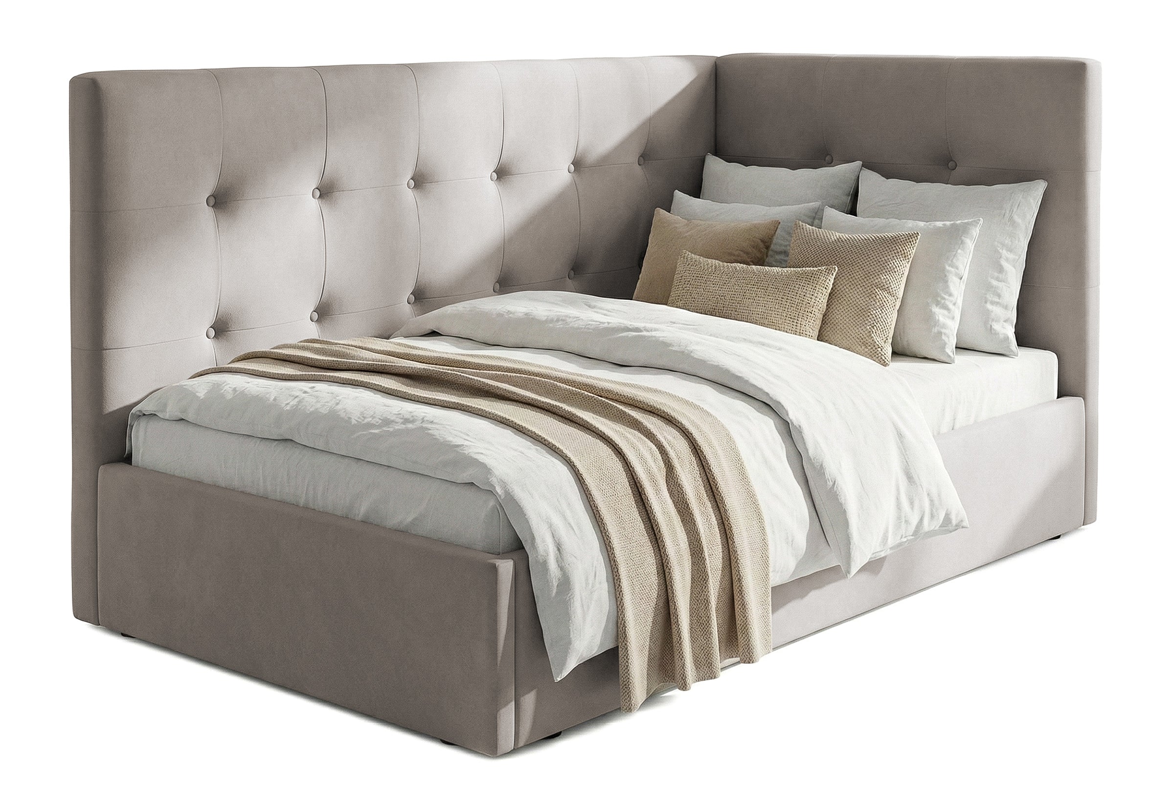 Pat Tapițat Lille de colț, cu somieră rabatabilă și ladă depozitare, #color_Swing-Bej