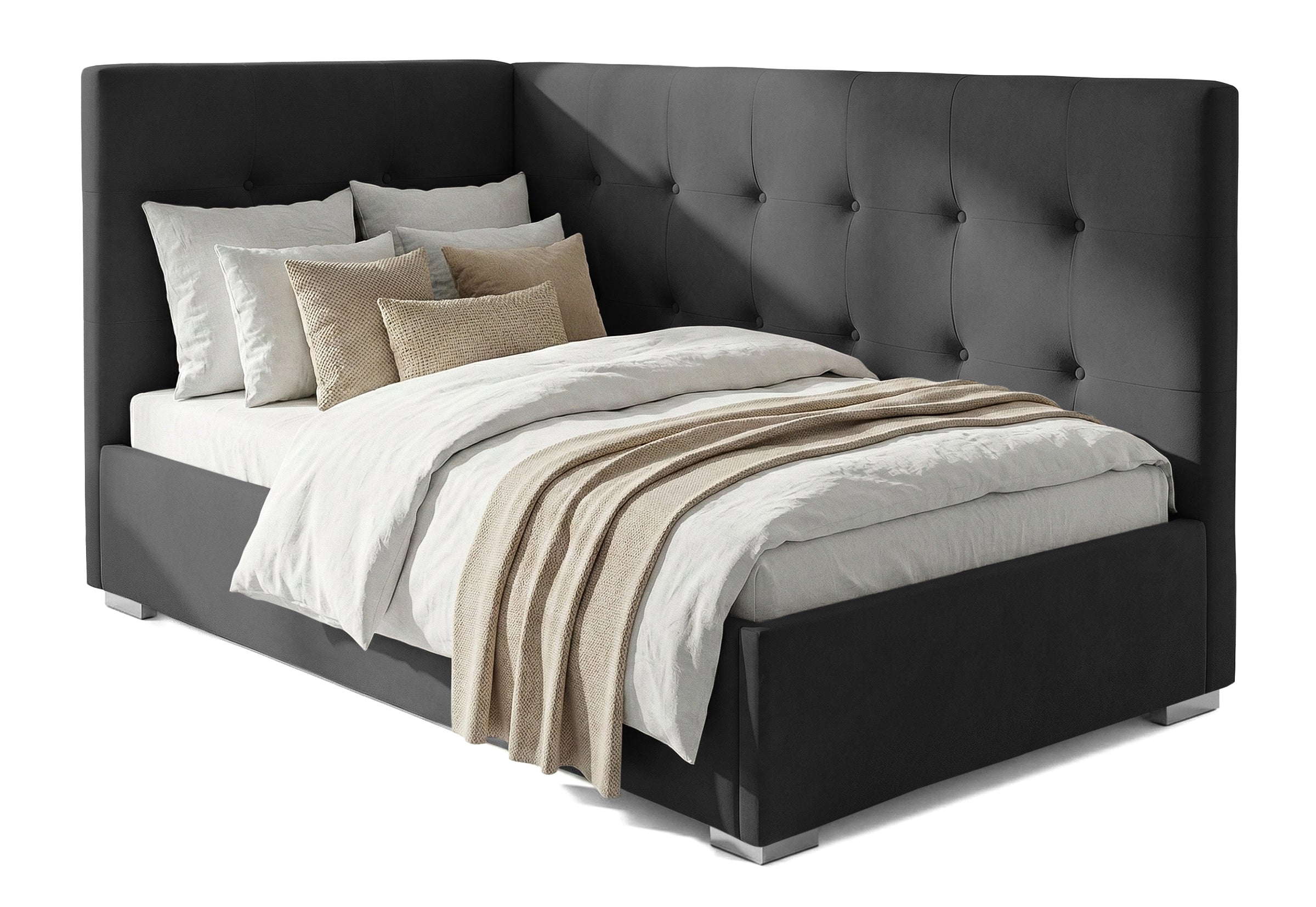 Pat Tapițat Lille de colț, cu somieră rabatabilă și ladă depozitare, #color_Swing-Antracit