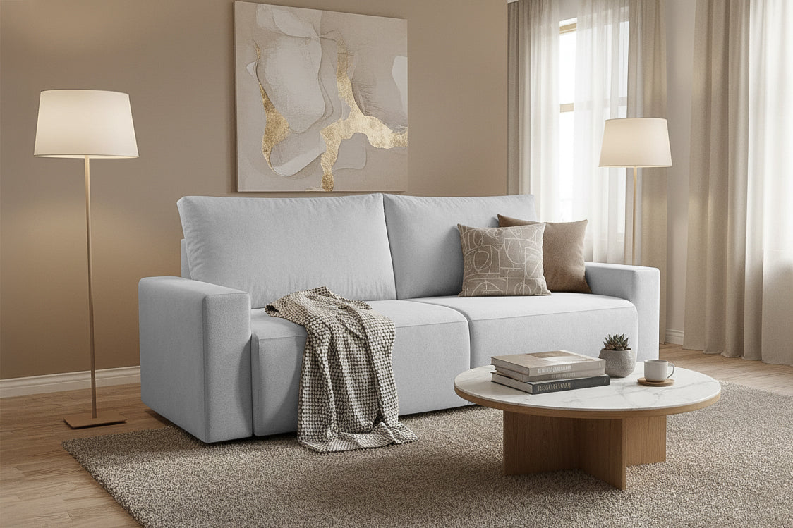 Canapea Extensibilă 3 locuri KENZO, 235x100x93 cm, #color_Gri-Argintiu-Memphis