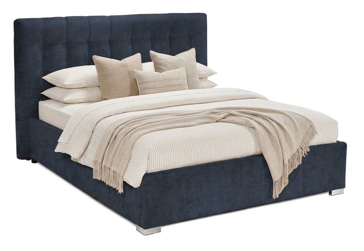 Pat Tapițat Strasbourg Premium, cu somieră rabatabilă și ladă depozitare, #color_Albastru-Inchis-Eden
