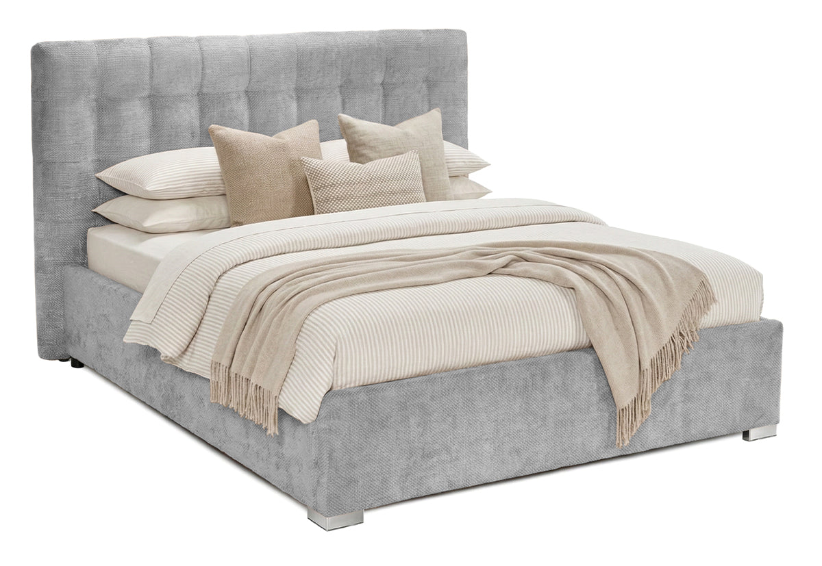 Pat Tapițat Strasbourg Premium, cu somieră rabatabilă și ladă depozitare, #color_Gri-Deschis-Eden