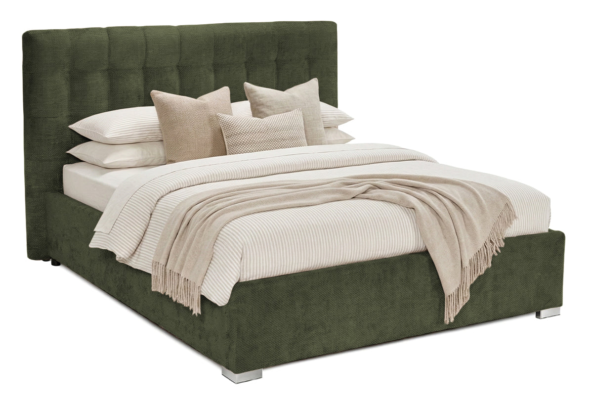 Pat Tapițat Strasbourg Premium, cu somieră rabatabilă și ladă depozitare, #color_Verde-Olive-Eden