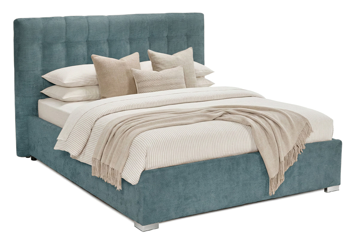 Pat Tapițat Strasbourg Premium, cu somieră rabatabilă și ladă depozitare, #color_Albastru-Deschis-Eden