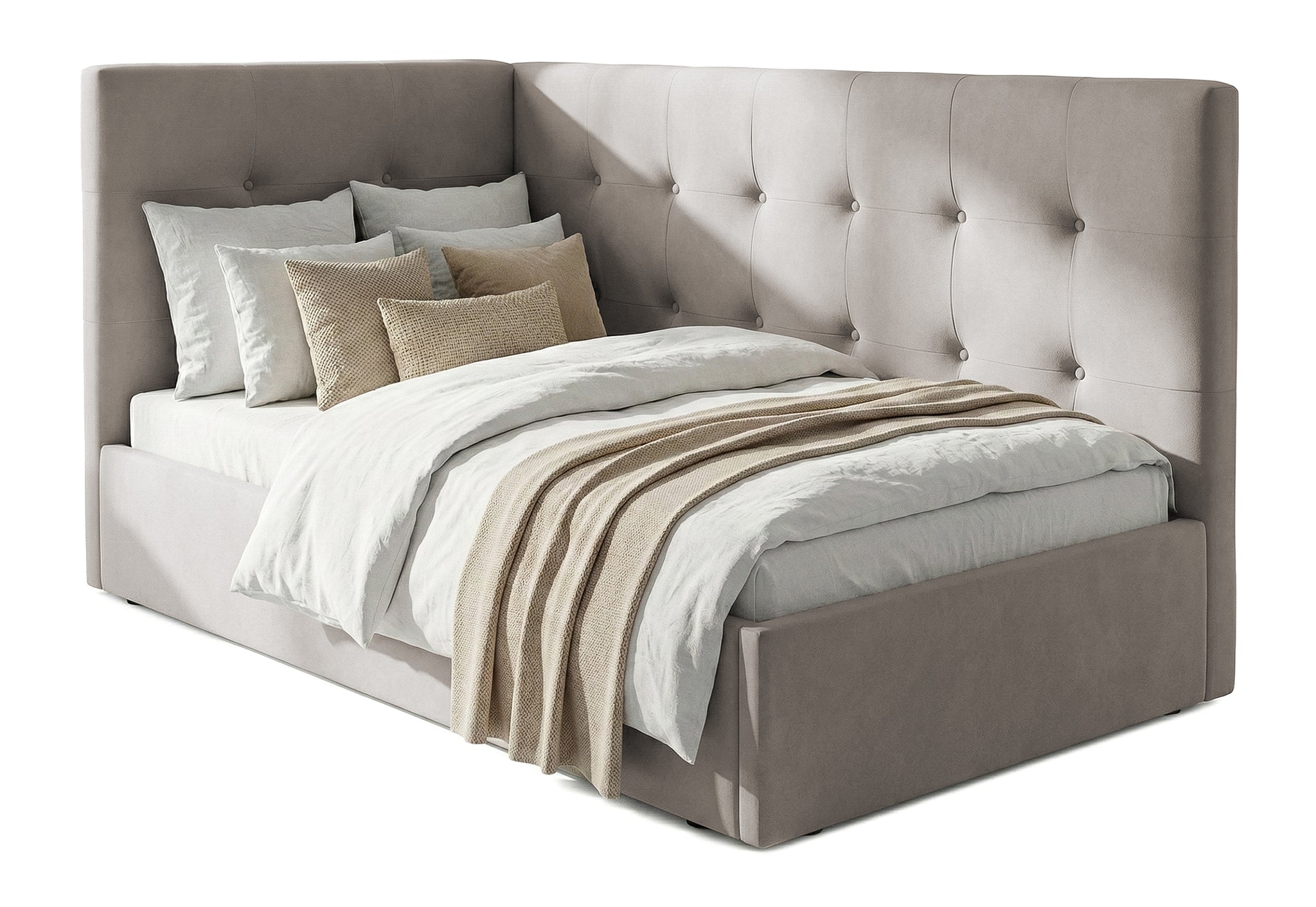 Pat Tapițat Lille de colț, cu somieră rabatabilă și ladă depozitare