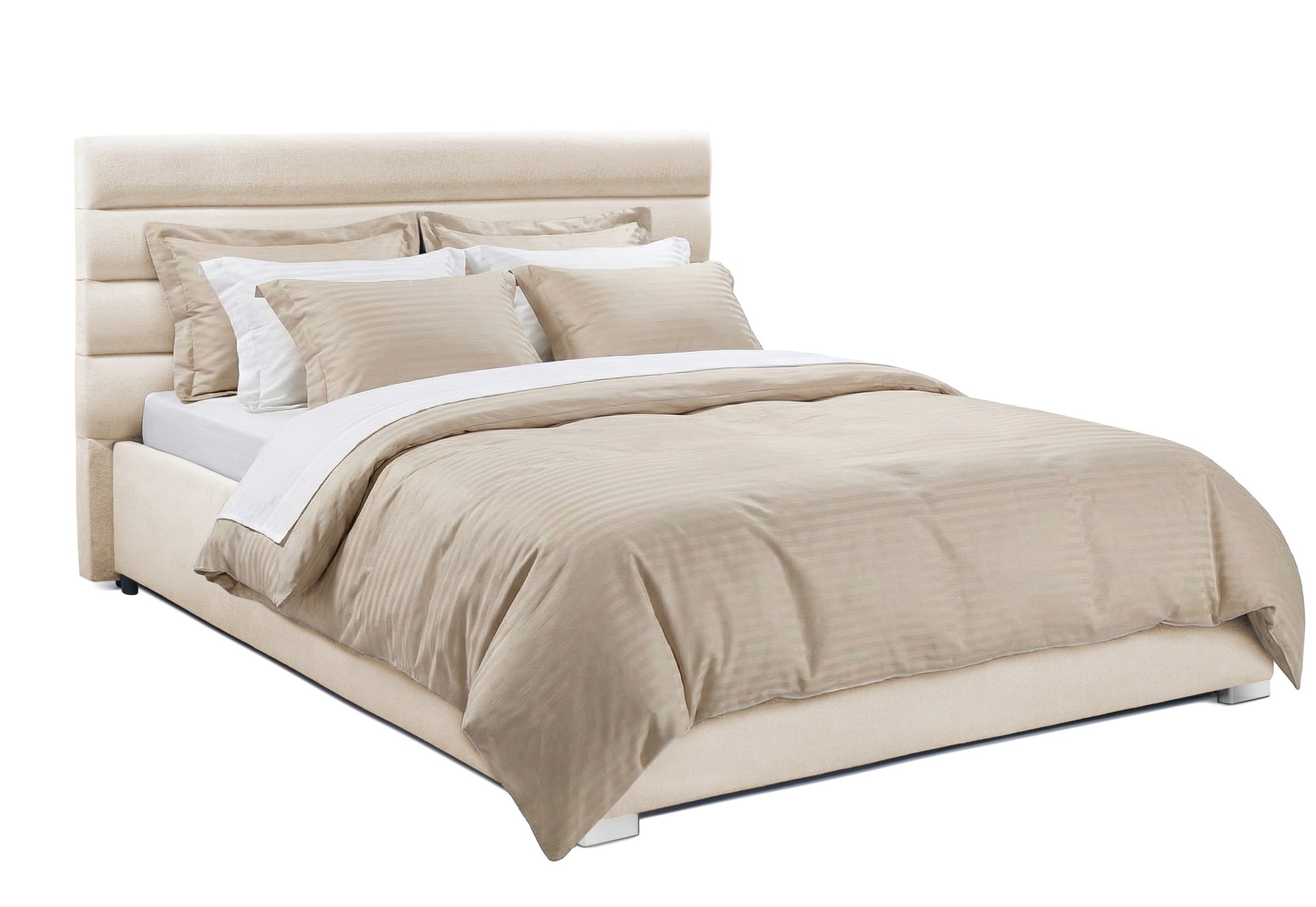 Pat Tapițat DIESIS , cu somieră rabatabilă și ladă de depozitare, #color_Crem-Mystery