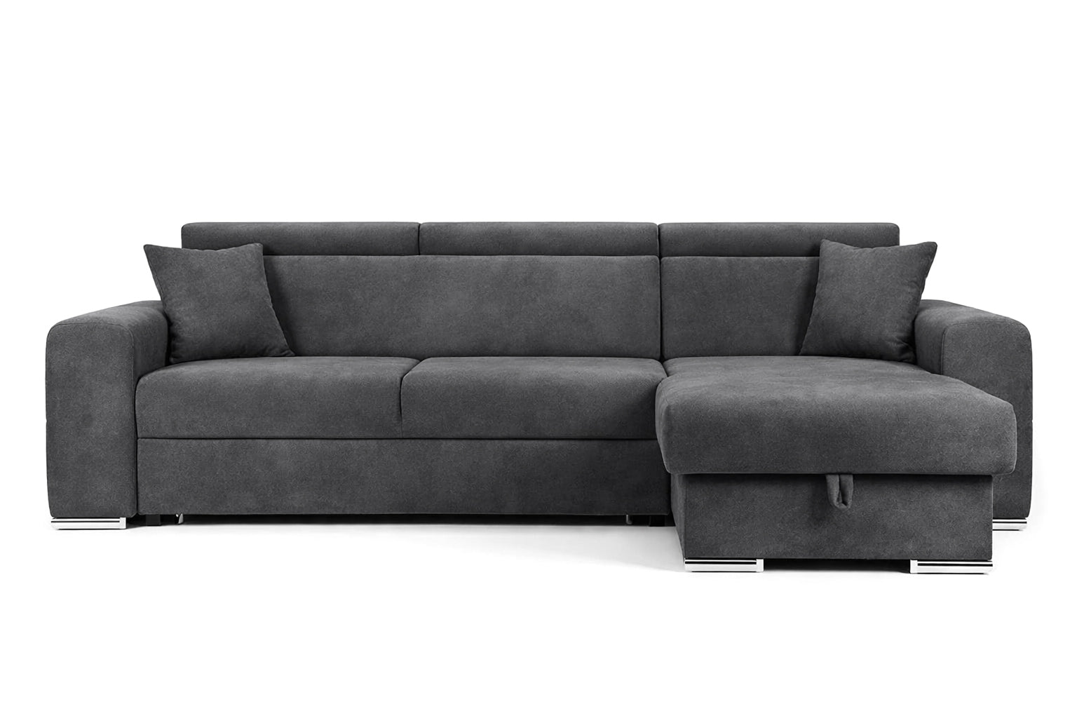 Colțar Extensibil BELLAGIO, șezlong interschimbabil, cu ladă de depozitare, cu tetiere reglabile, 280x170x100, Antracit - Outlet