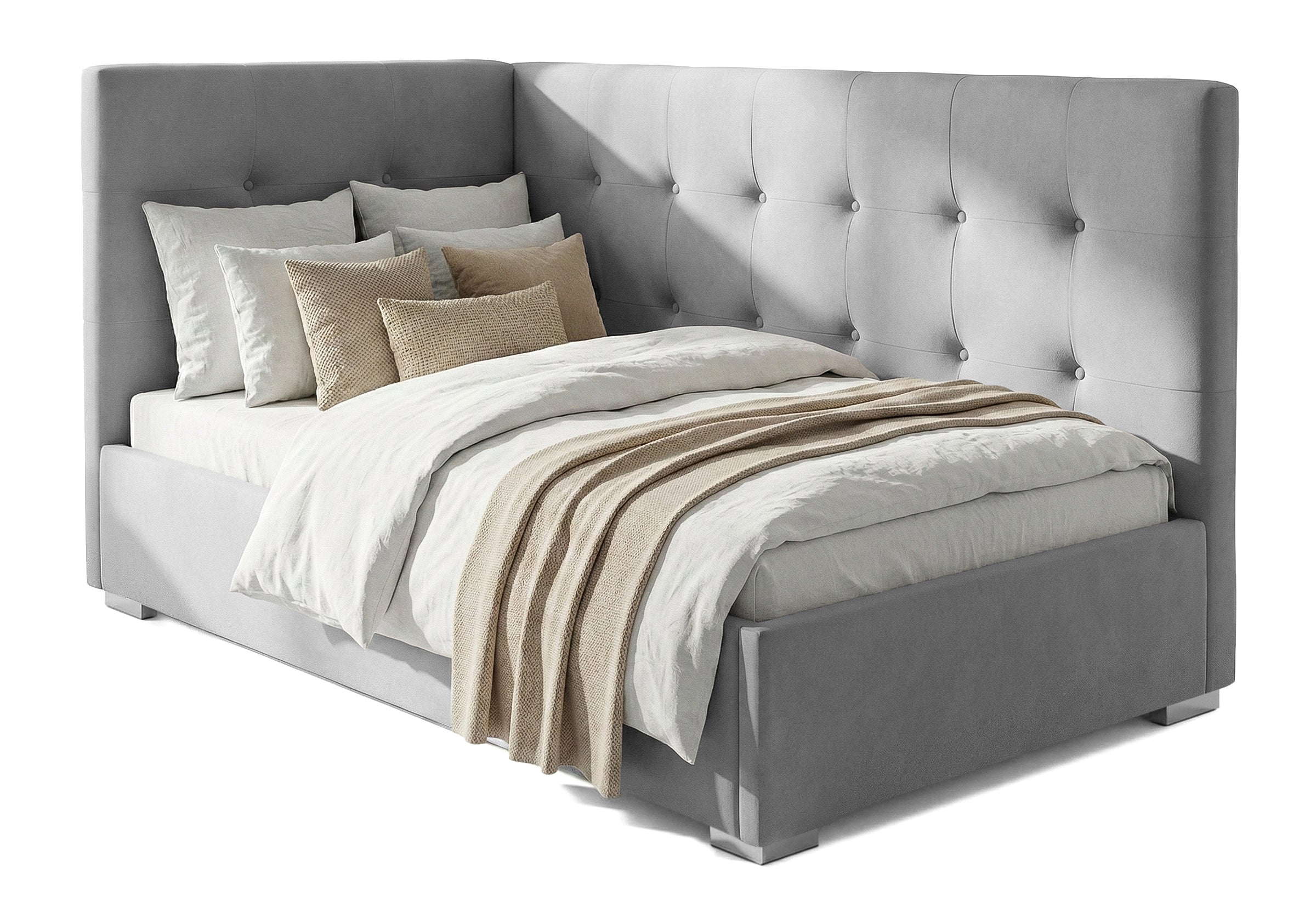 Pat Tapițat Lille de colț, cu somieră rabatabilă și ladă depozitare, #color_Swing-Gri