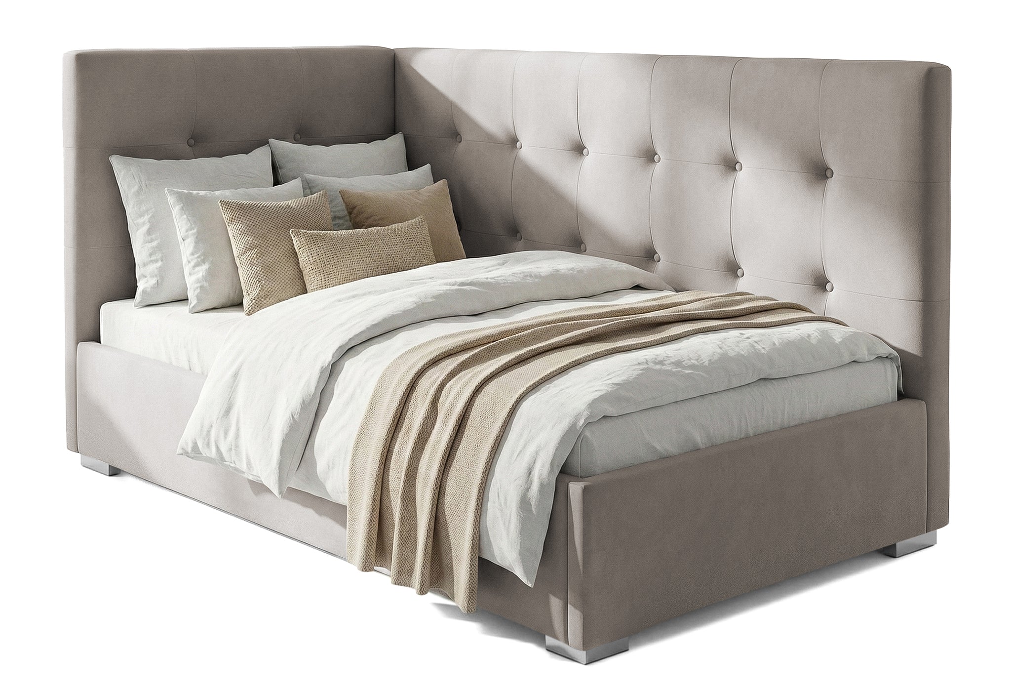 Pat Tapițat Lille de colț cu somieră rabatabilă și ladă depozitare