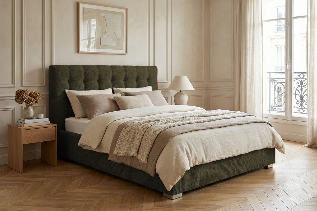 Pat Tapițat Strasbourg Premium, cu somieră rabatabilă și ladă depozitare, #color_Verde-Olive-Eden