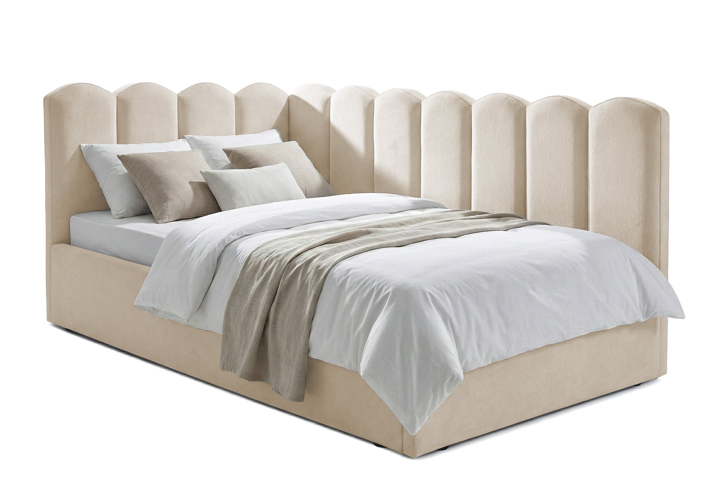 Pat Tapițat Princess de colț, cu somieră rabatabilă și ladă depozitare, #color_Crem-Mystery