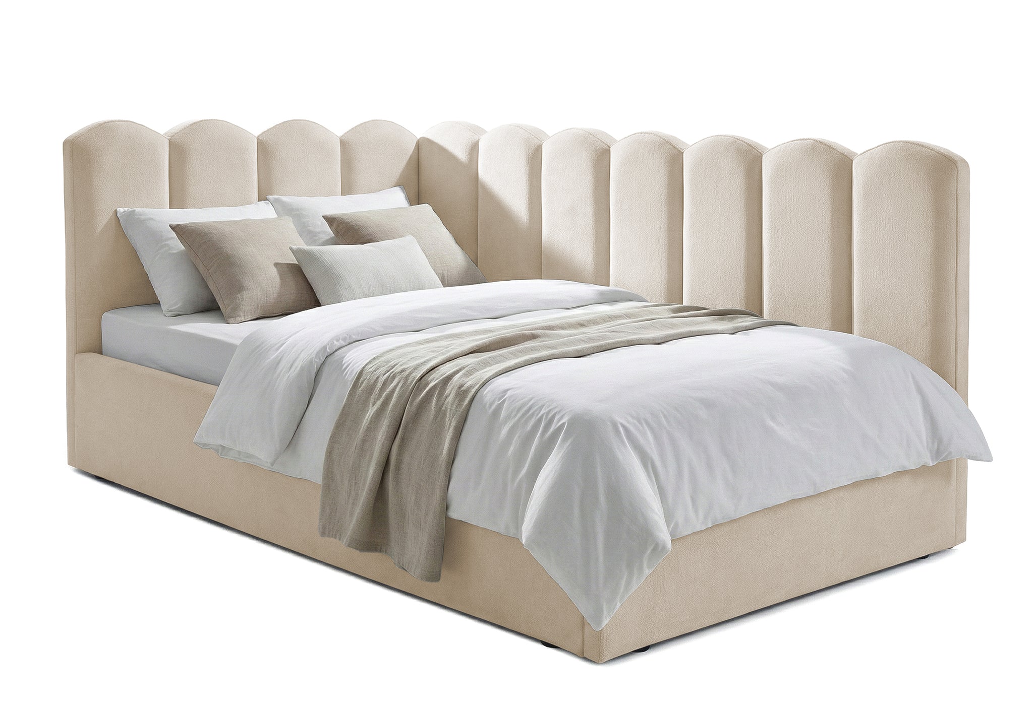 Pat Tapitat Princess de colt, cu somiera rabatabila si lada depozitare