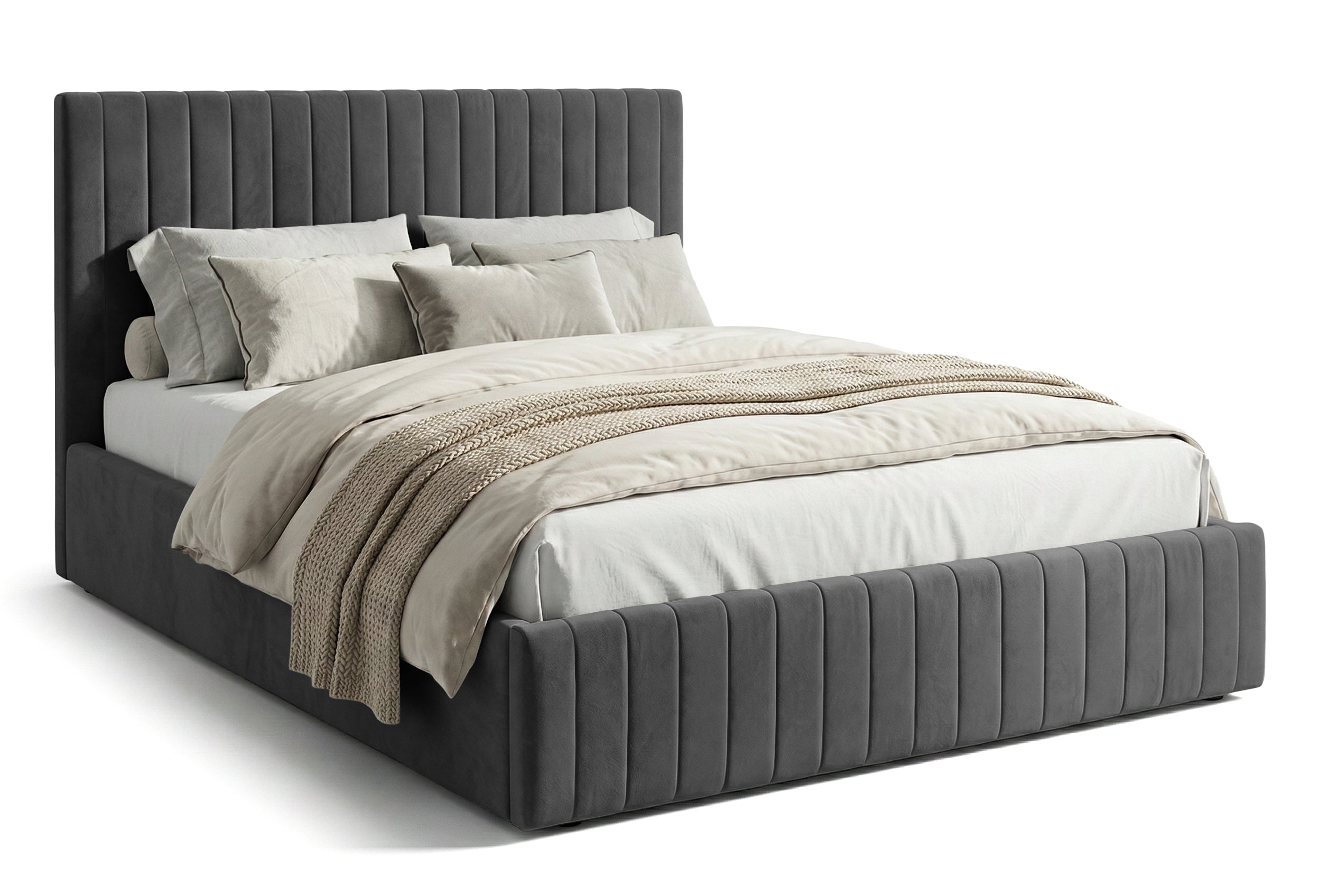 Pat Tapițat Sara, cu somieră rabatabilă și ladă depozitare #color_Gri-Velluto