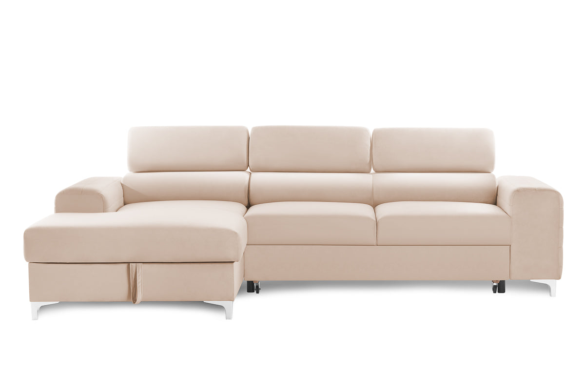 Colțar Extensibil LOFT, cu lada depozitare, tetiere reglabile, 295x170x95 cm, #color_Bej-Velluto