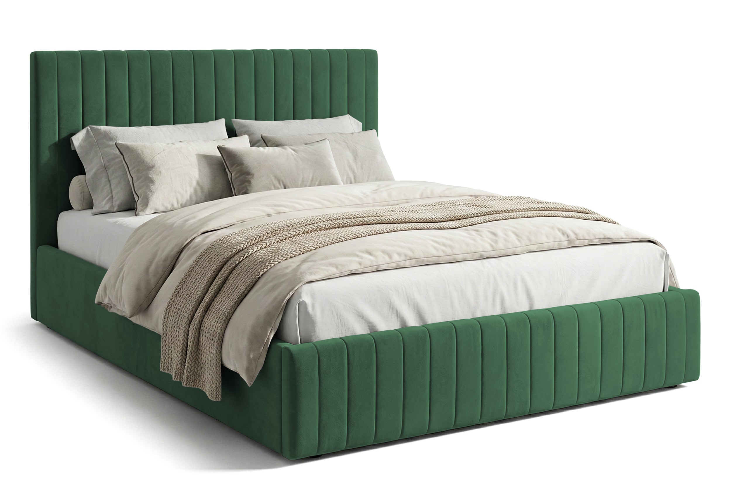 Pat Tapițat Sara, cu somieră rabatabilă și ladă depozitare #color_Verde-Inchis-Velluto