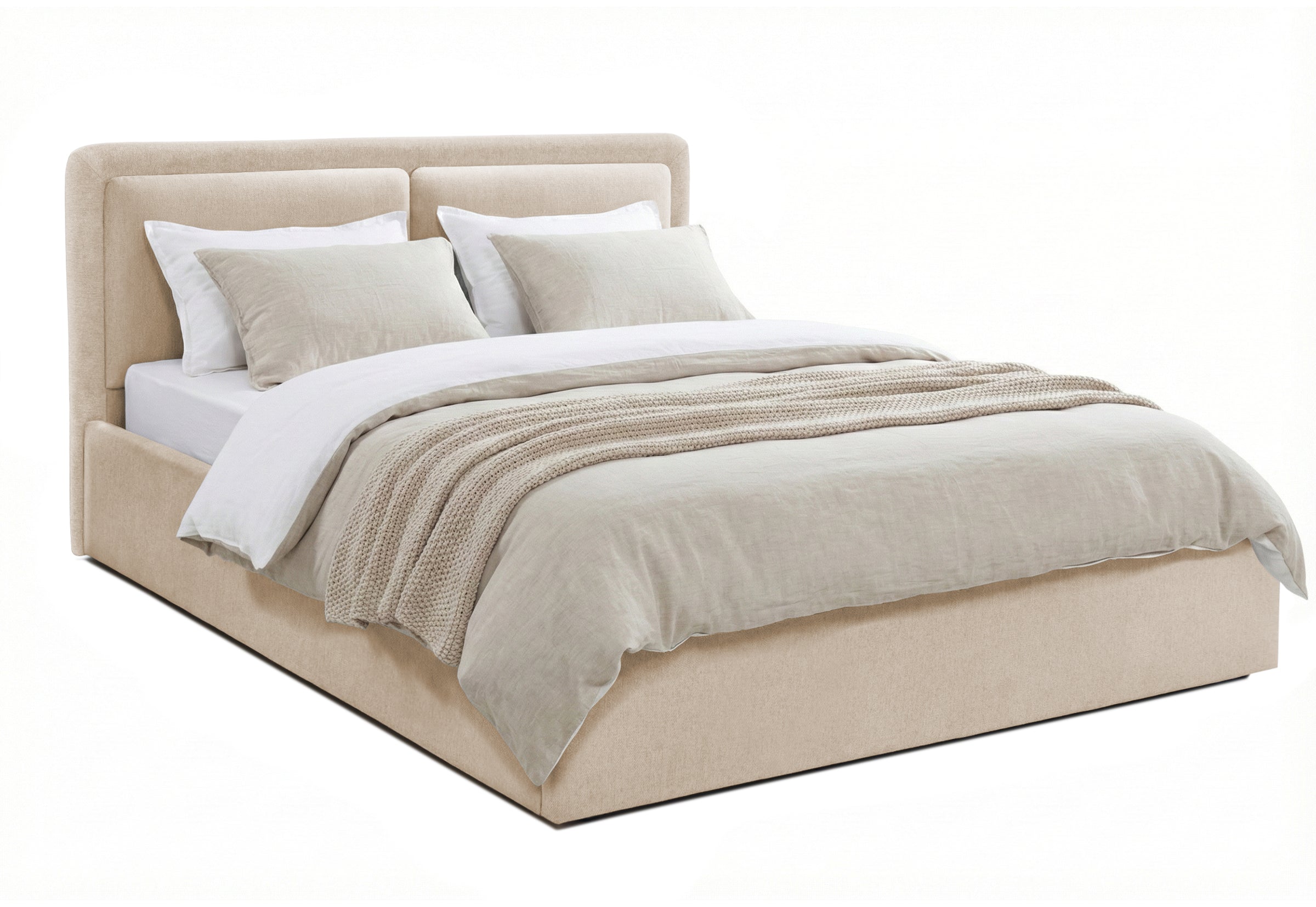 Pat Tapițat PIEMONTE, cu somieră rabatabilă și ladă de depozitare, #color_loft-bej