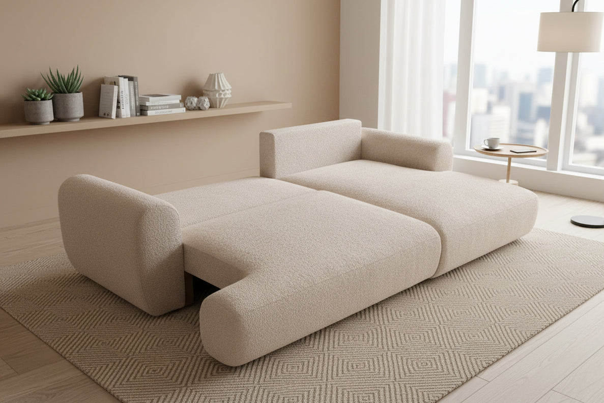 Colțar Extensibil 3 locuri NOA, cu ladă de depozitare, 270x155x80 cm, #color_Crem-Anthology