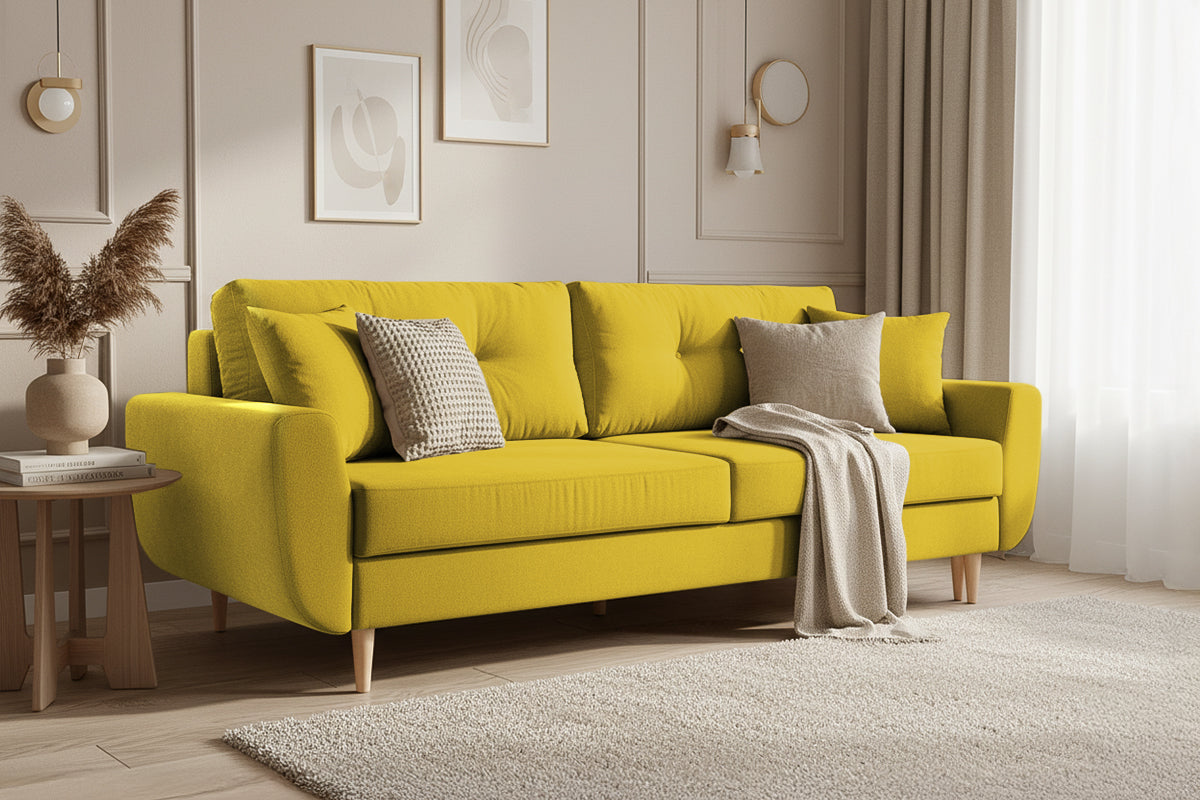 Canapea Extensibila 3 locuri HELSINKI, cu lada de depozitare, 225x100x90 cm, Galben - Prestigehome.ro - Canapea 3 Locuri - Prestige - #color_galben-enjoy