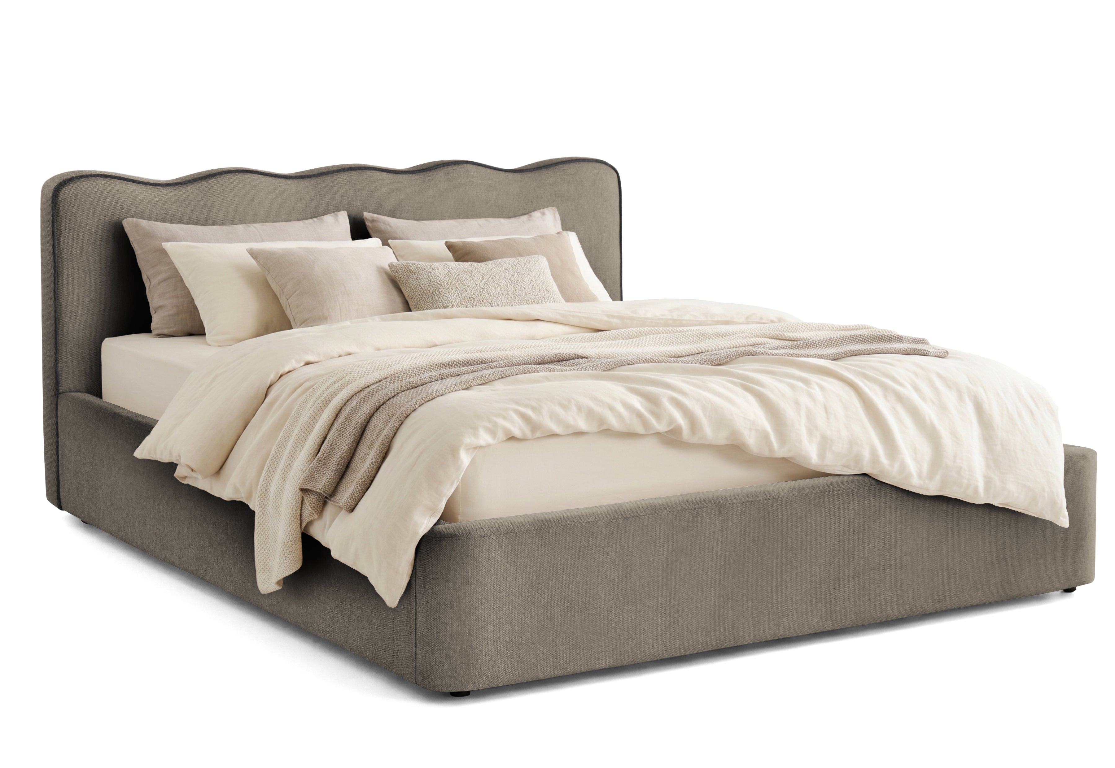 Pat Tapițat KESINGTON, cu somieră rabatabilă și ladă de depozitare, #color_Taupe-Loft