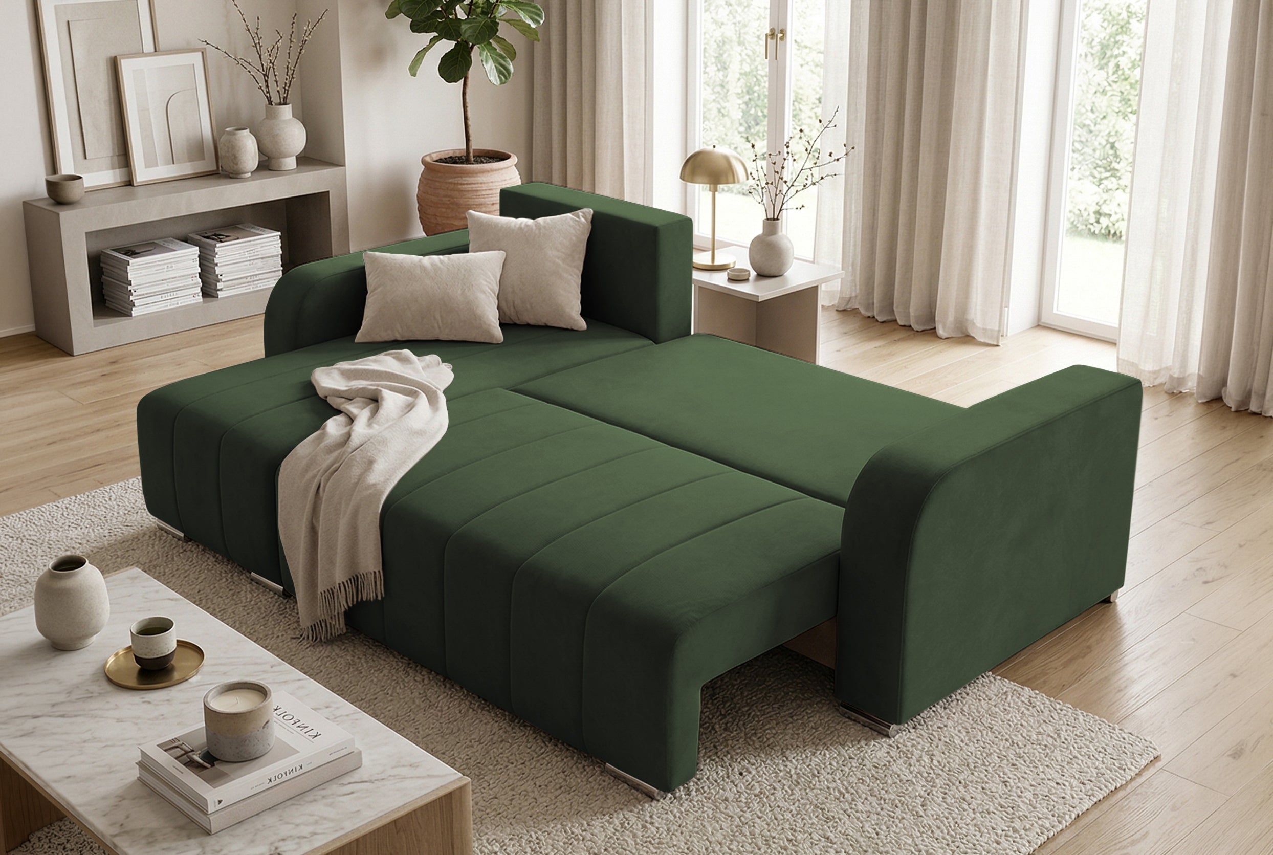 Colțar Extensibil DIEGO, cu lada depozitare, sezlong interschimbabil, 230x190x93cm, Prestigehome.ro, #color_Verde-Whisper