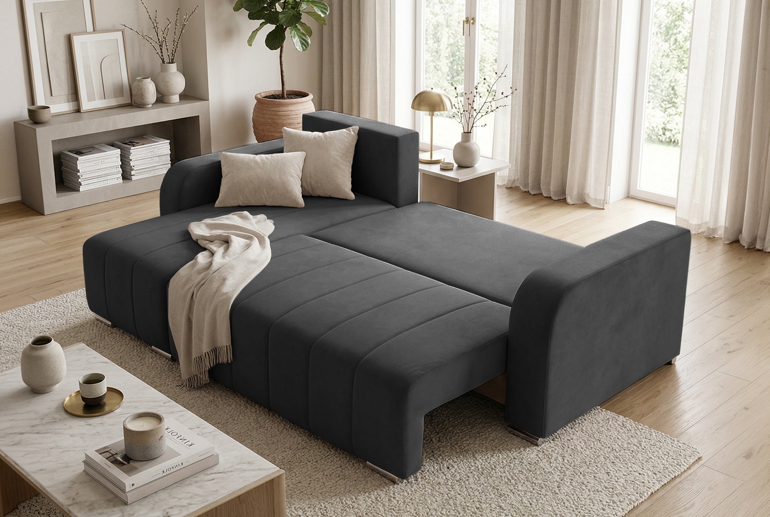 Colțar Extensibil DIEGO, cu lada depozitare, sezlong interschimbabil, 230x190x93cm, Prestigehome.ro, #color_Gri-Grafit-Whisper
