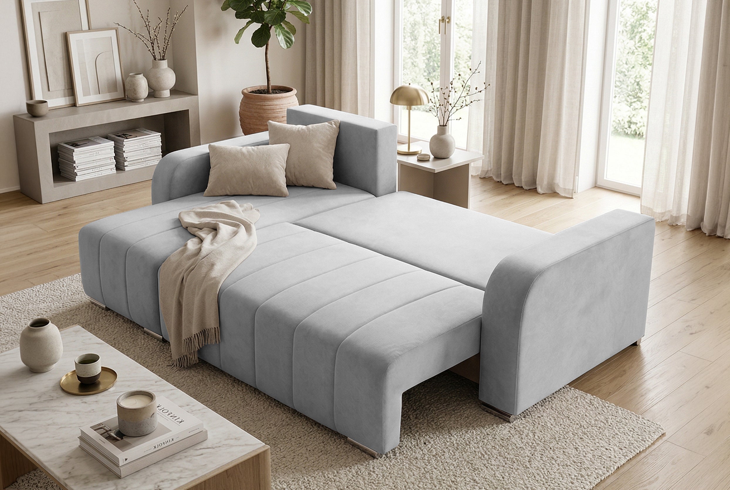 Colțar Extensibil DIEGO, cu lada depozitare, sezlong interschimbabil, 230x190x93cm, Prestigehome.ro, #color_Gri-Deschis-Whisper