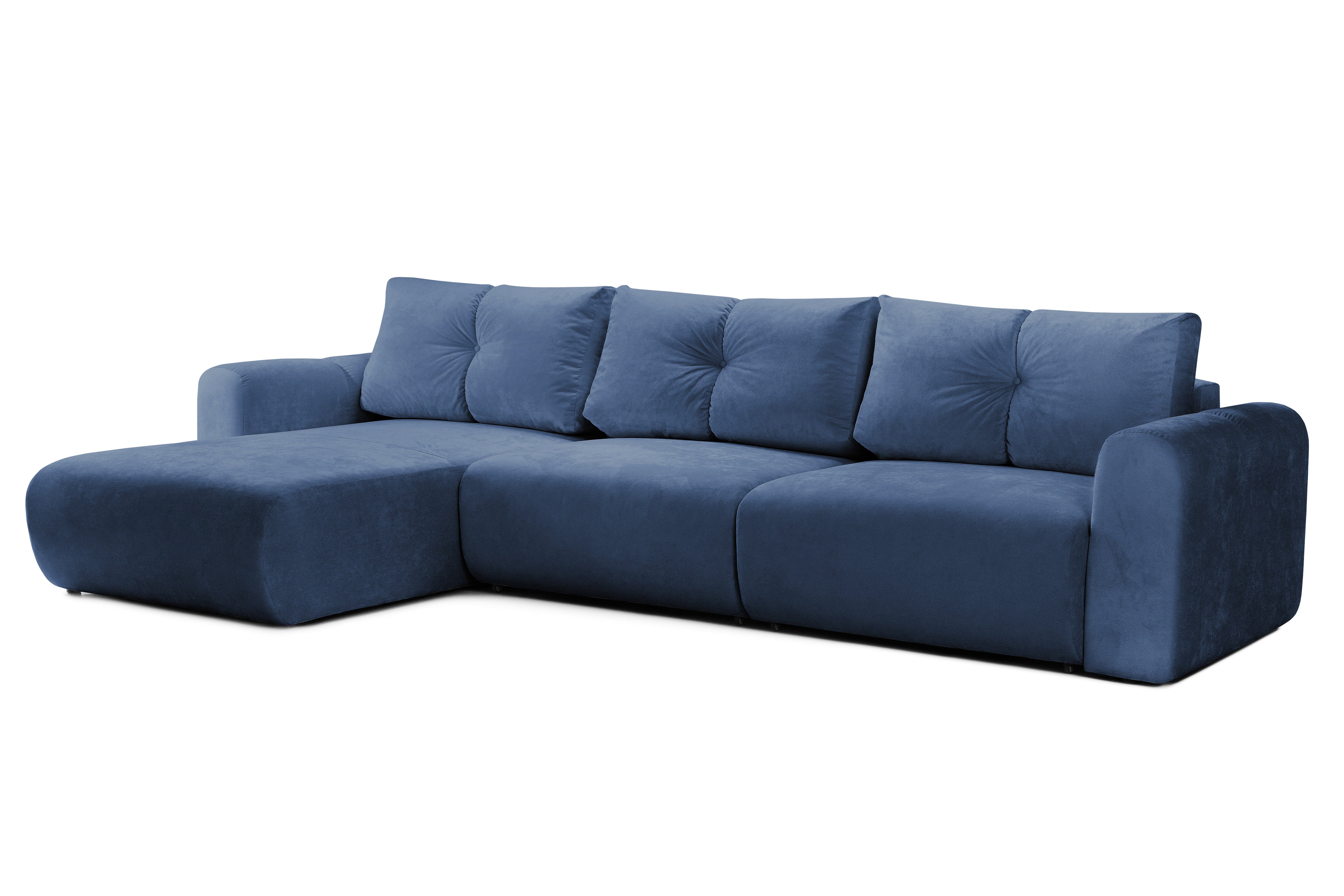 Colțar Extensibil GEORGIA, cu 2 lăzi depozitare, șezlong interschimbabil, 348x190x87 cm, #color_Albastru-Havana