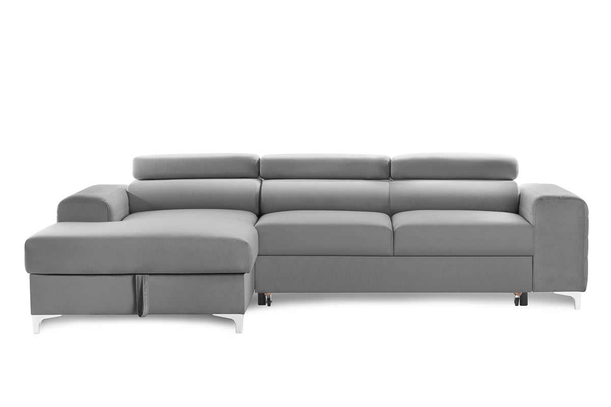 Colțar Extensibil LOFT, cu lada depozitare, tetiere reglabile, 295x170x95 cm, #color_Gri-Silver-Velluto