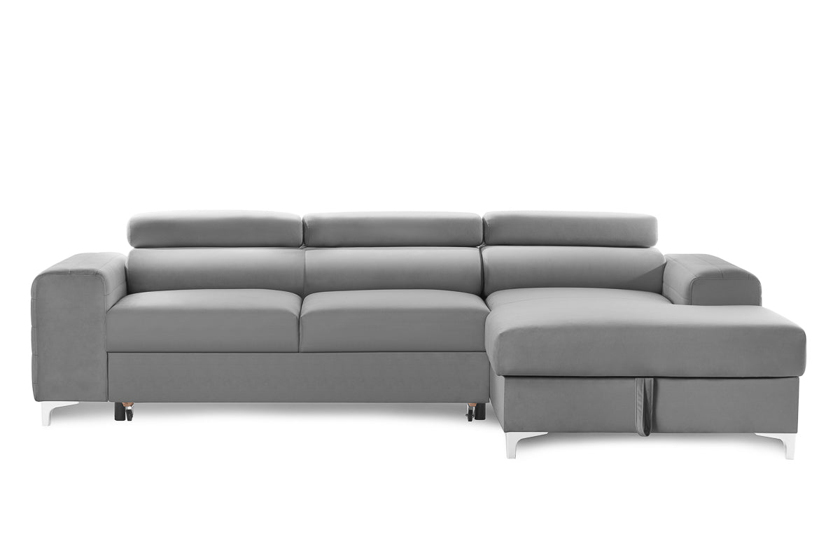 Colțar Extensibil LOFT, cu lada depozitare, tetiere reglabile, 295x170x95 cm, #color_Gri-Silver-Velluto