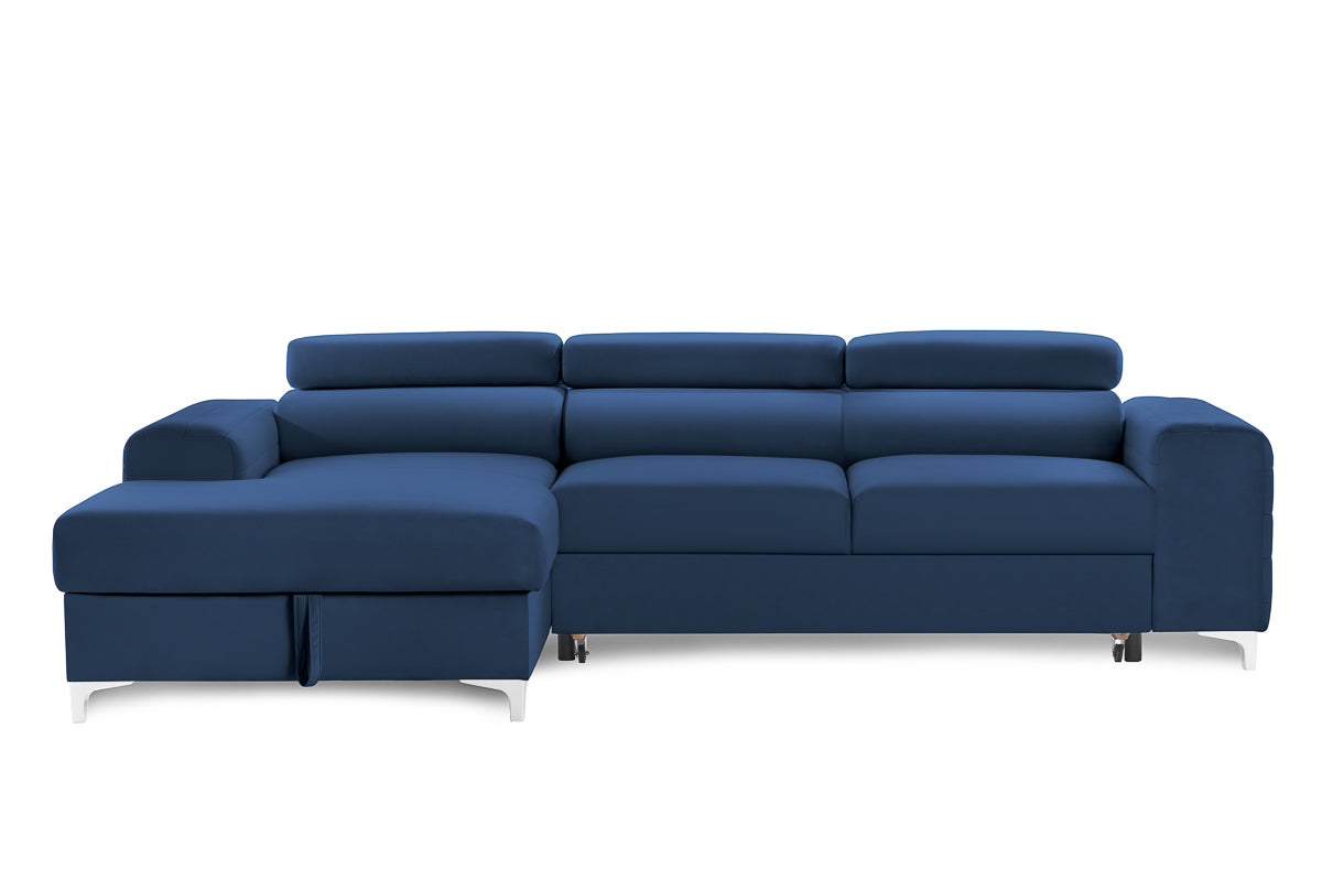 Colțar Extensibil LOFT, cu lada depozitare, tetiere reglabile, 295x170x95 cm, #color_Albastru-Velluto