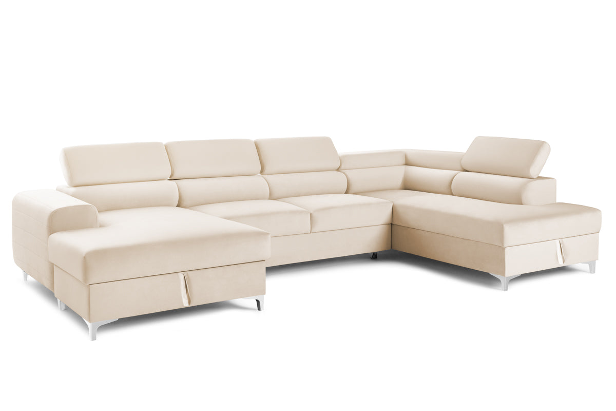 Colțar Extensibil, în formă de U, TIME, cu 2 lăzi de depozitare, cu tetiere reglabile, 360x220x95 cm #color_Bej-Velluto