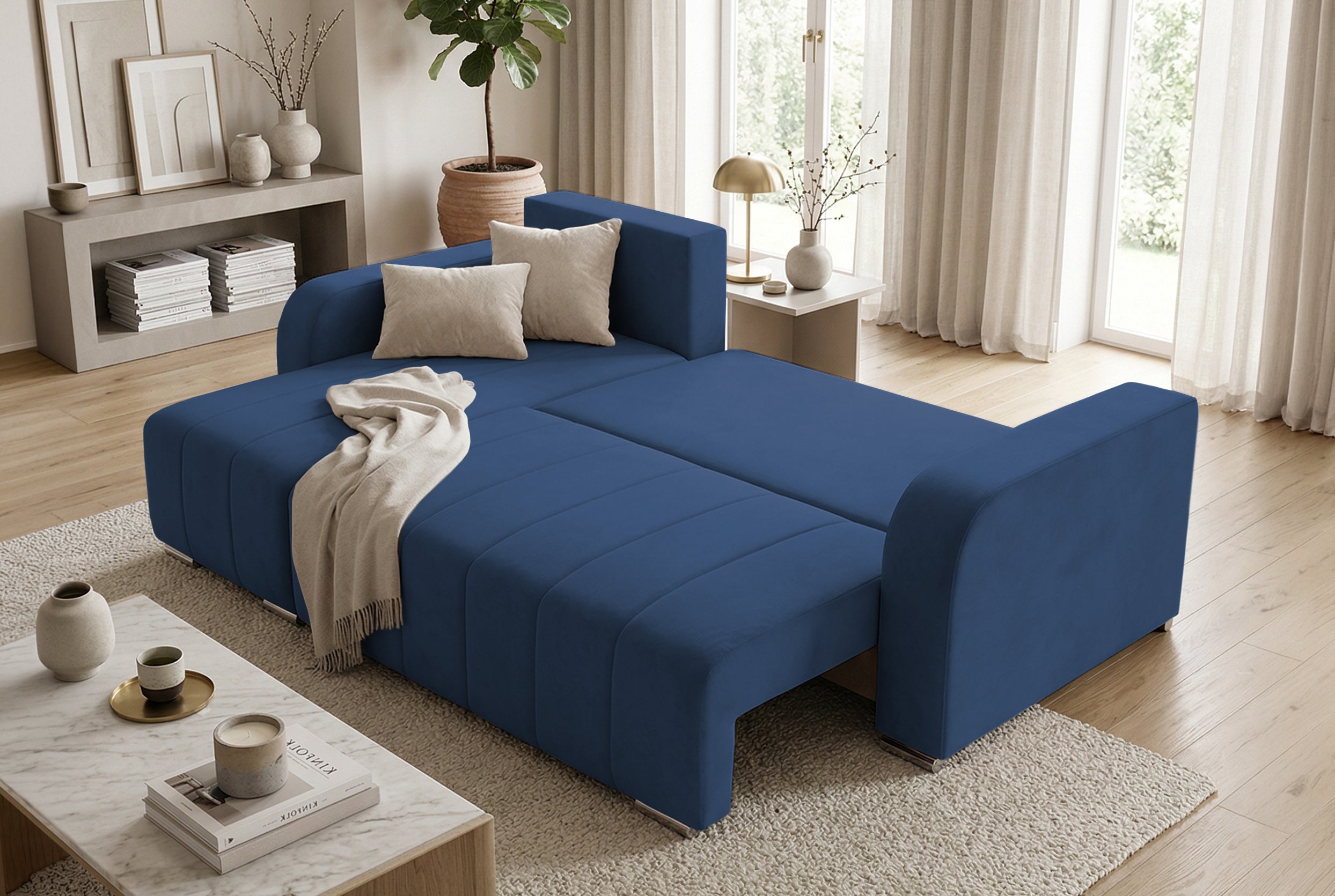 Colțar Extensibil DIEGO, cu lada depozitare, sezlong interschimbabil, 230x190x93cm, Prestigehome.ro, #color_Albastru-Whisper