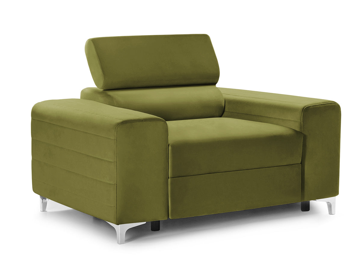 Fotoliu TIME NEW, tetieră reglabilă, suport lombar, 125x97x94 cm, #color_Verde-Olive-Velluto