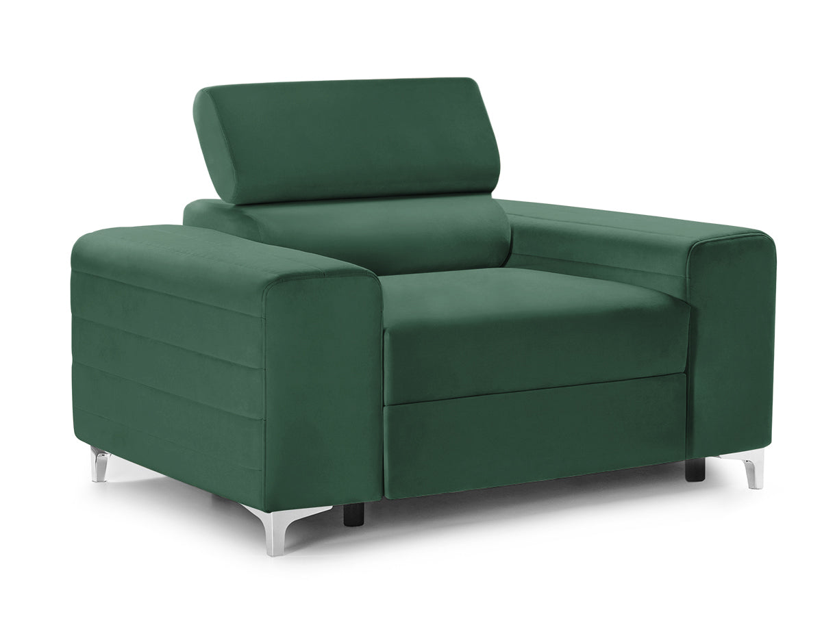 Fotoliu TIME NEW, tetieră reglabilă, suport lombar, 125x97x94 cm, #color_Verde-Padure-Velluto