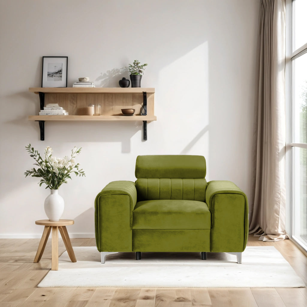Fotoliu TIME, tetieră reglabilă, suport lombar, 125x97x94 cm, #color_Verde-Olive-Velluto