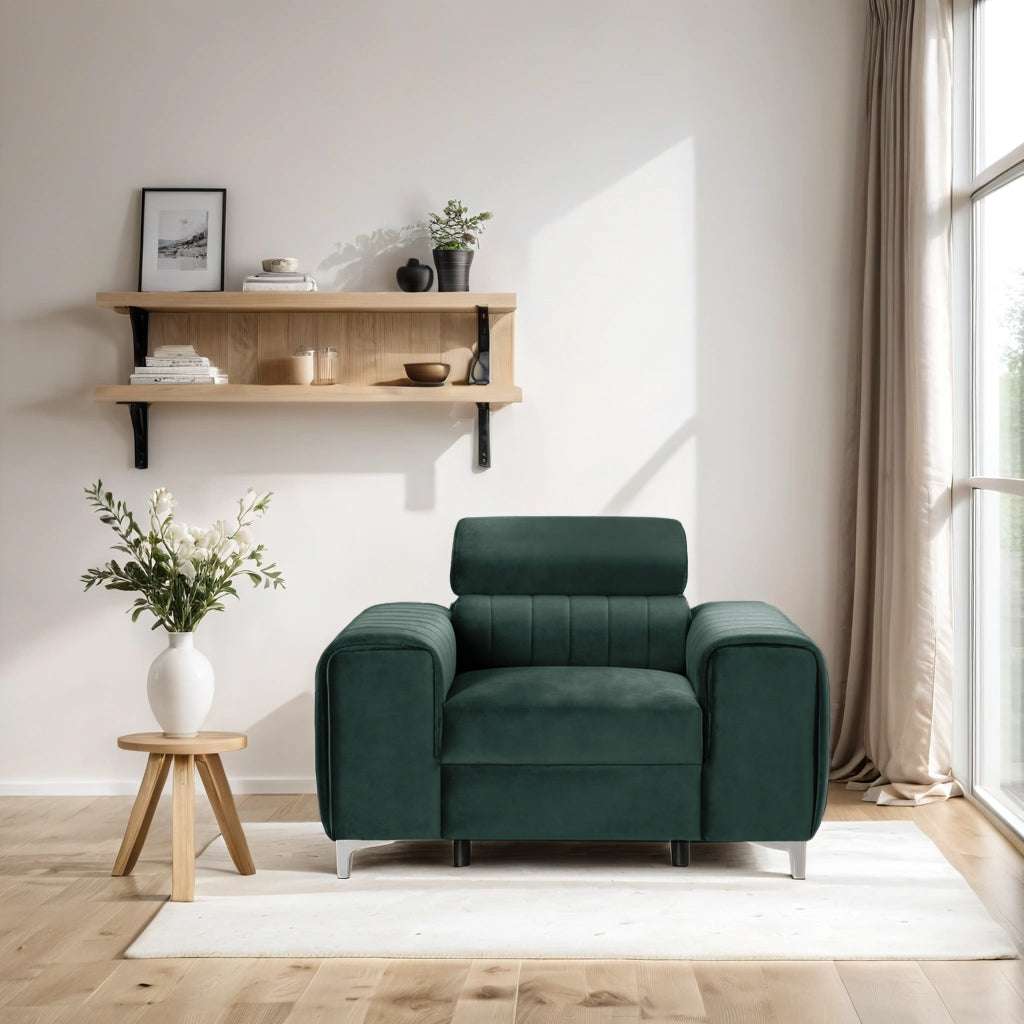 Fotoliu TIME, tetieră reglabilă, suport lombar, 125x97x94 cm, #color_Verde-Padure-Velluto