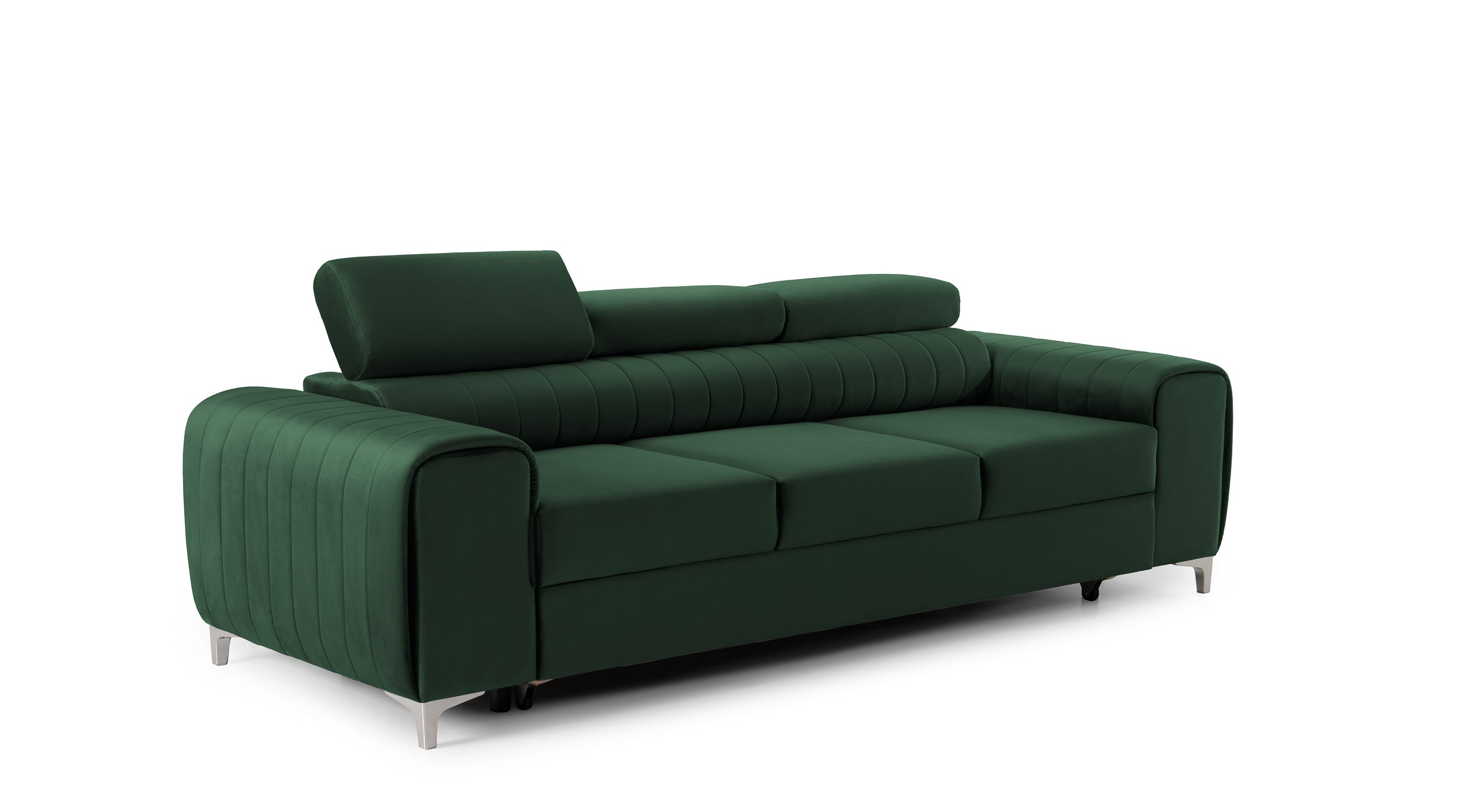 Canapea Extensibilă 3 locuri TIME, cu tetiere reglabile, cu suport lombar, 255x97x94 cm #color_Verde-Padure-Velluto