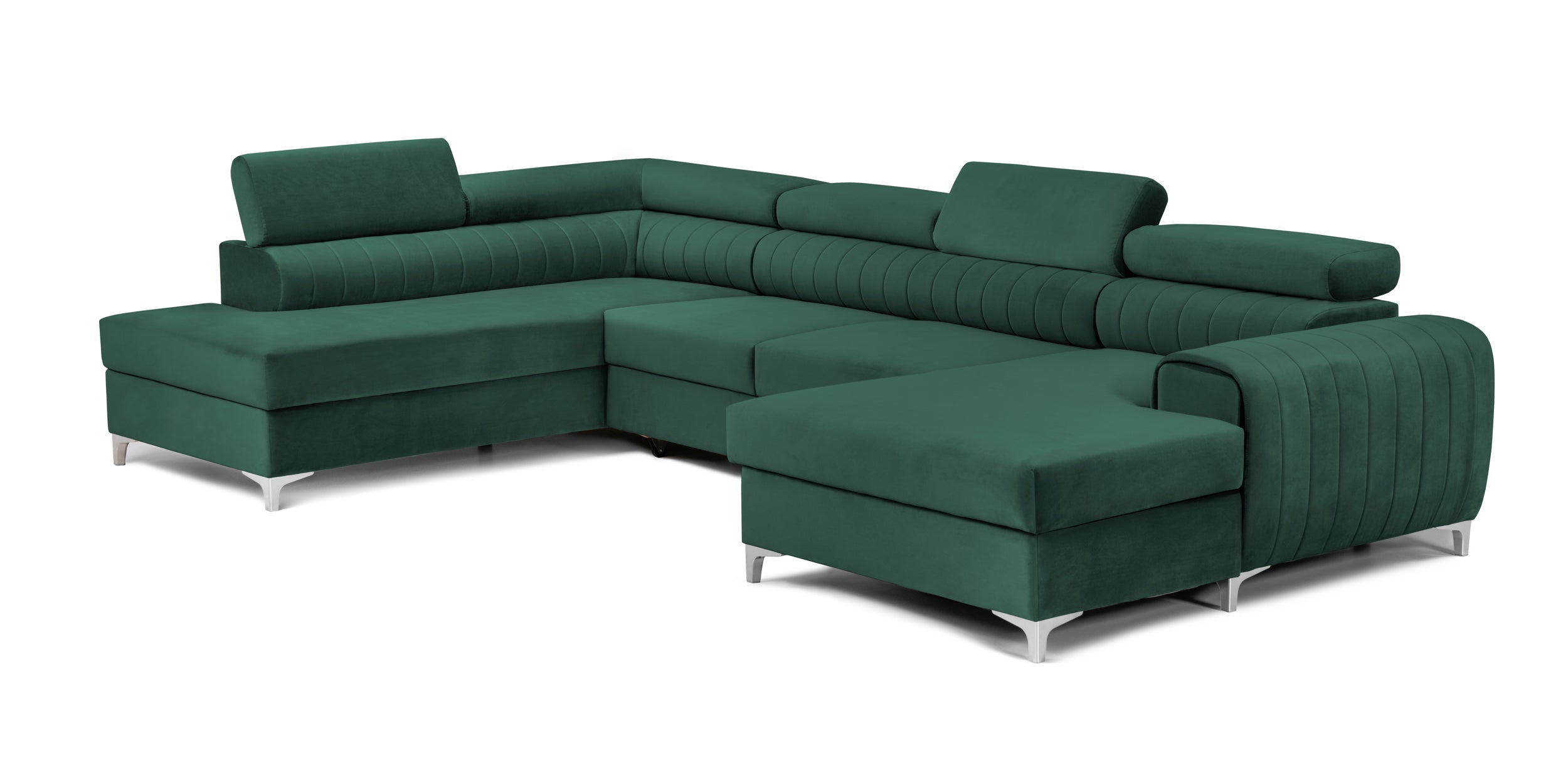Colțar Extensibil, în formă de U, TIME, cu 2 lăzi de depozitare, cu tetiere reglabile, 360x220x95 cm #color_Verde-Padure-Velluto