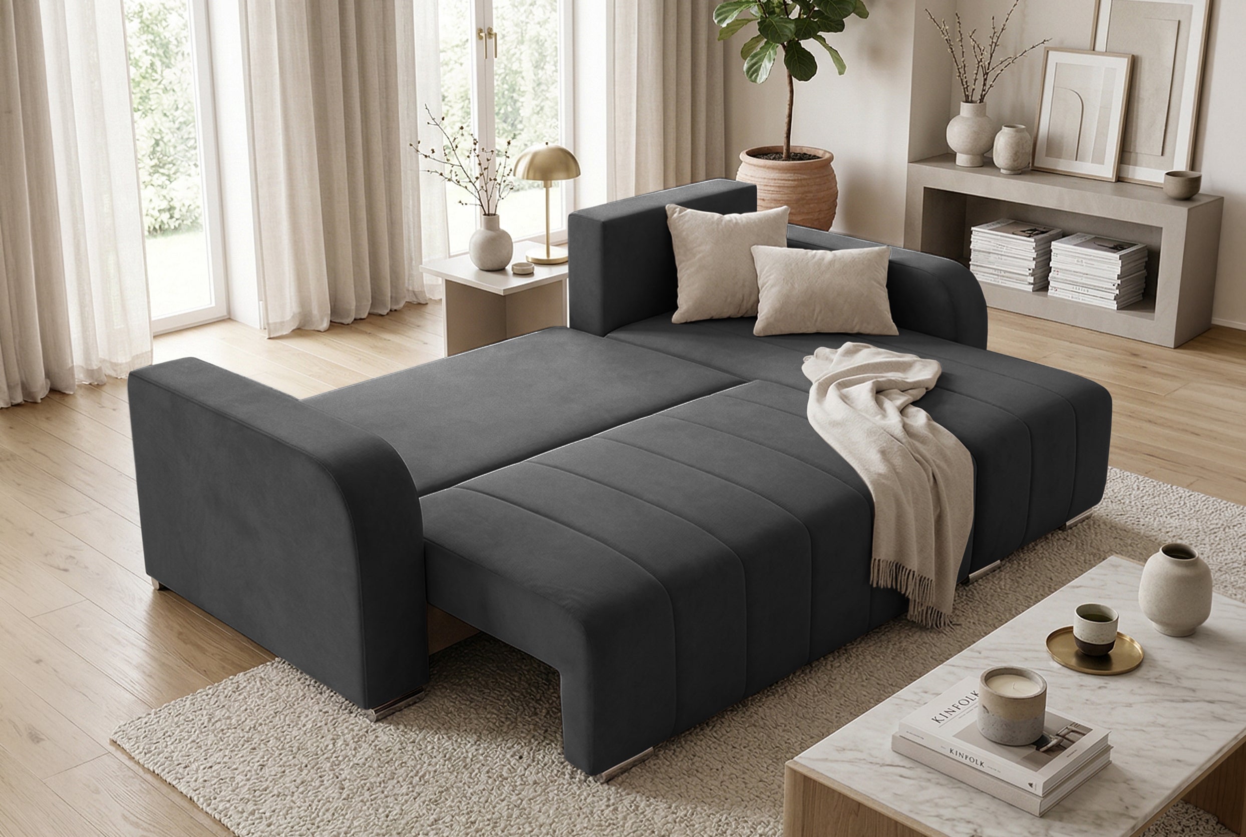 Colțar Extensibil DIEGO, cu lada depozitare, sezlong interschimbabil, 230x190x93cm, Prestigehome.ro, #color_Gri-Grafit-Whisper