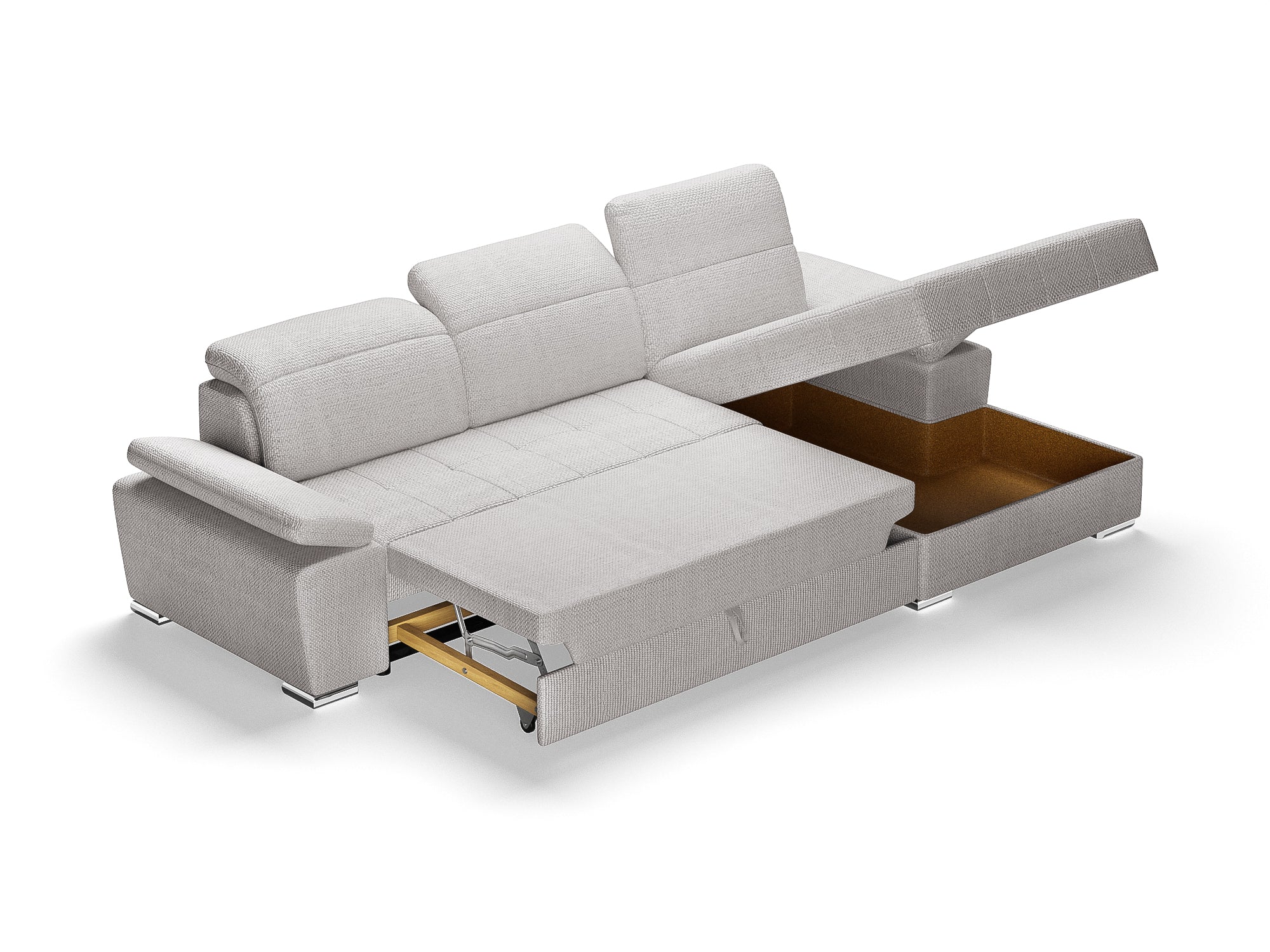 Colțar Extensibil TRENDY, cu ladă de depozitare, cu tetiere reglabile, varianta pe dreapta, 295x170x105 cm, Gri - Outlet